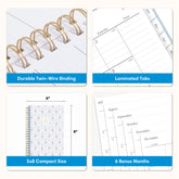 planner features twin wire o binding, monthly tabs, and optimizing planning size