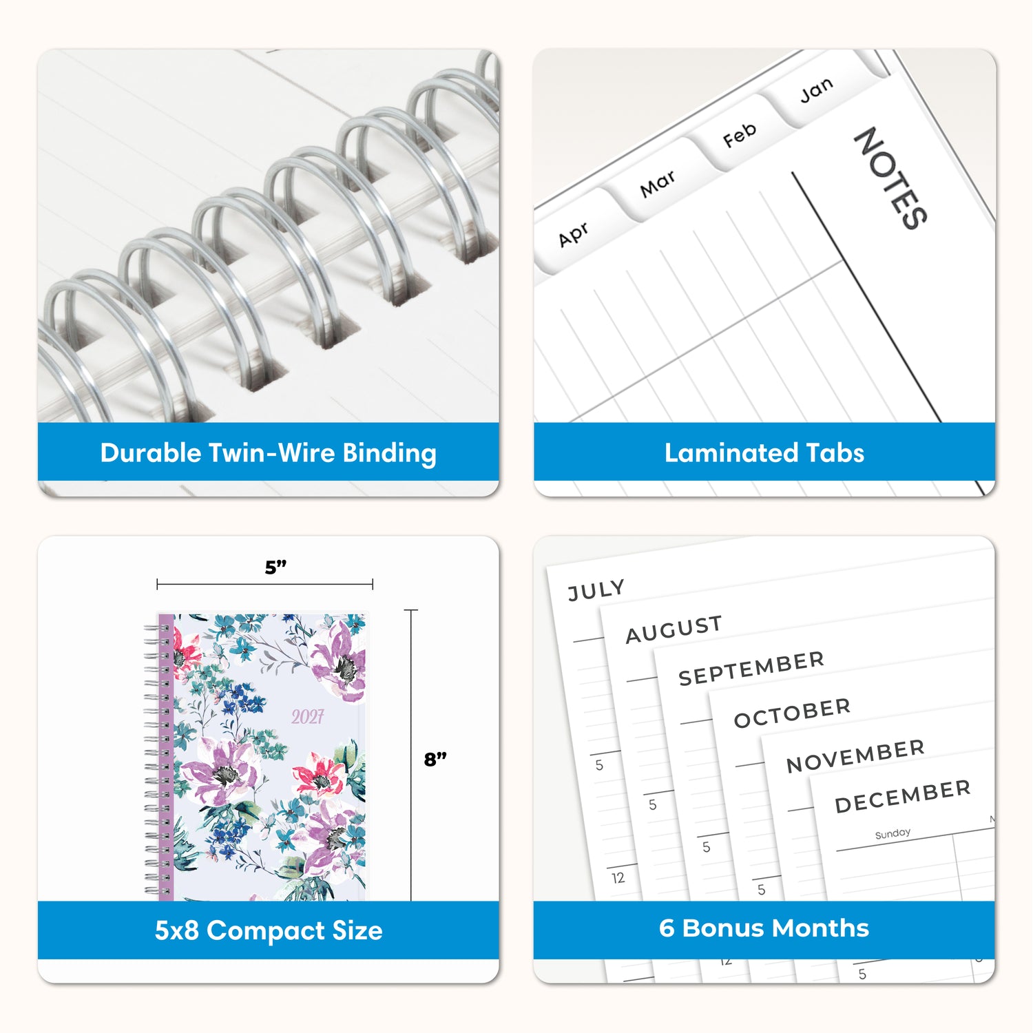 planner features twin wire o binding, monthly tabs, and optimizing planning size