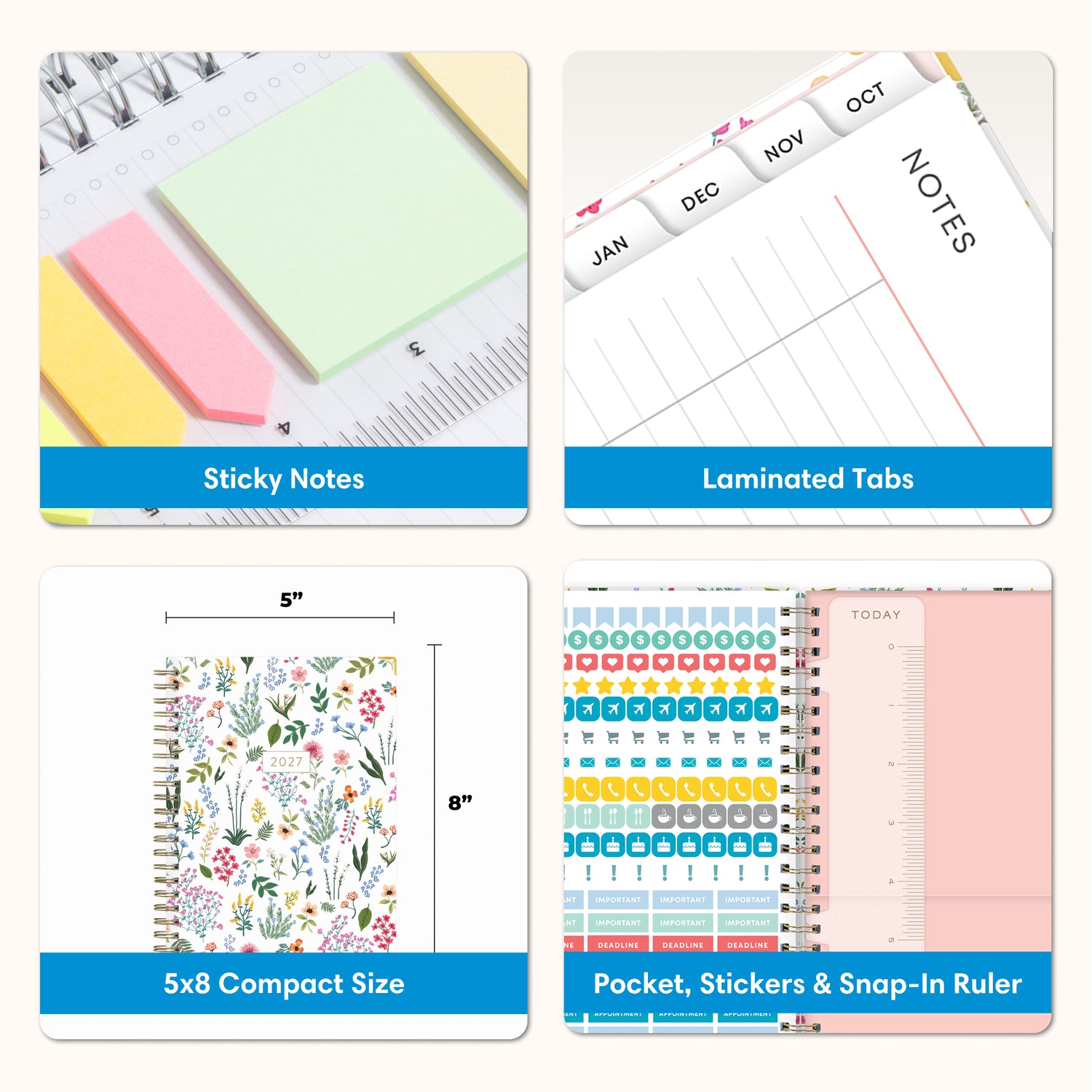 planner features twin wire o binding, monthly tabs, and optimizing planning size