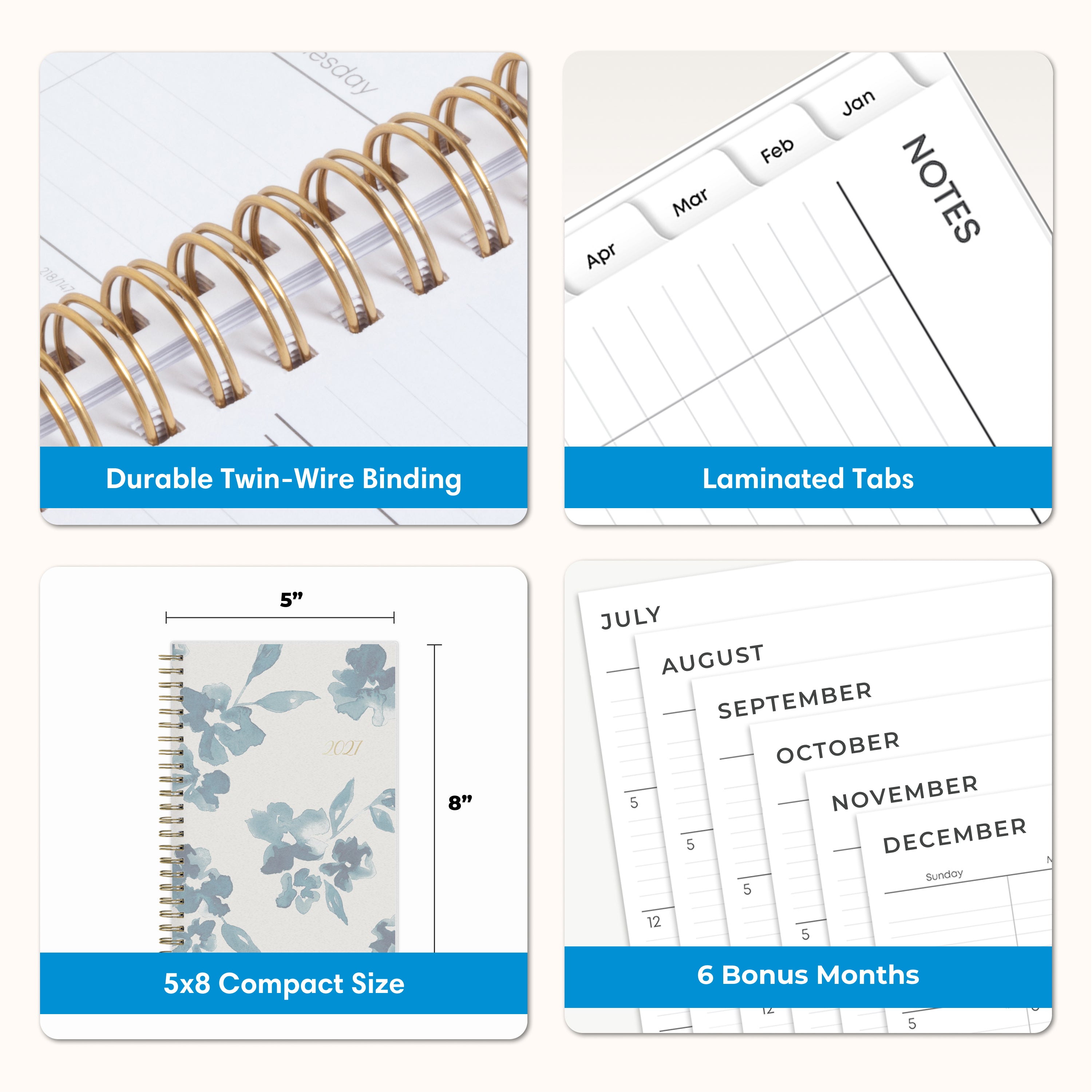 planner features twin wire o binding, monthly tabs, and optimizing planning size