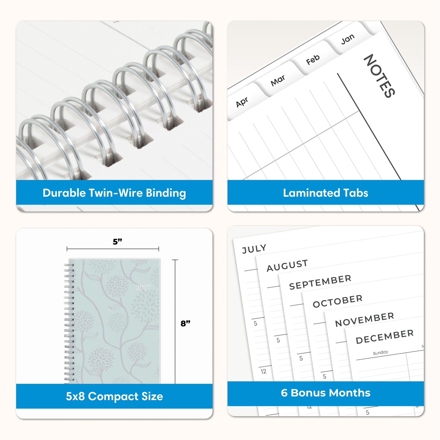 planner features twin wire o binding, monthly tabs, and optimizing planning size