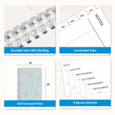 planner features twin wire o binding, monthly tabs, and optimizing planning size