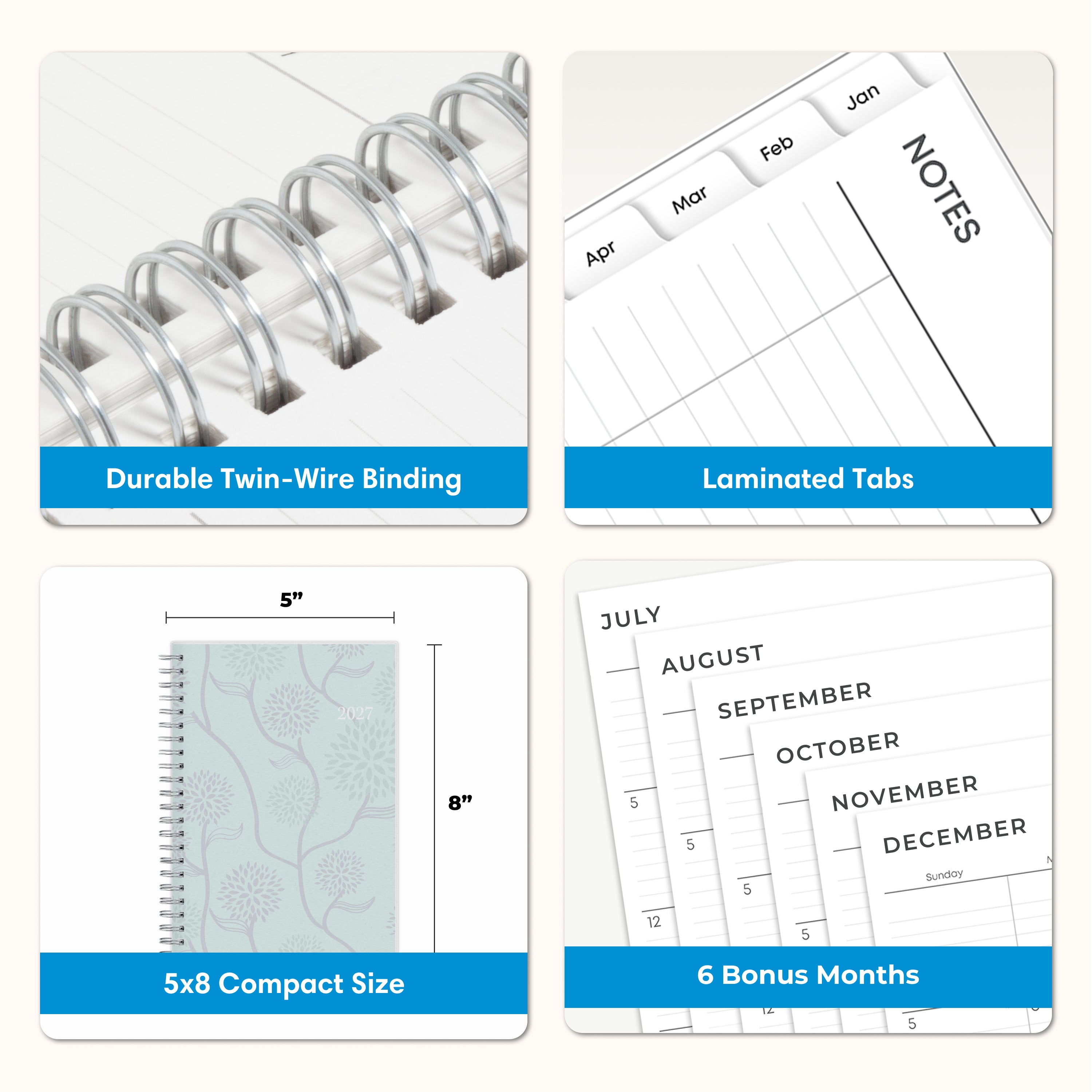 planner features twin wire o binding, monthly tabs, and optimizing planning size