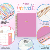 planner featuring bonus content like yearly overview, important dates, holidays, states and capitals, sticker sheets, thick paper and nice coil