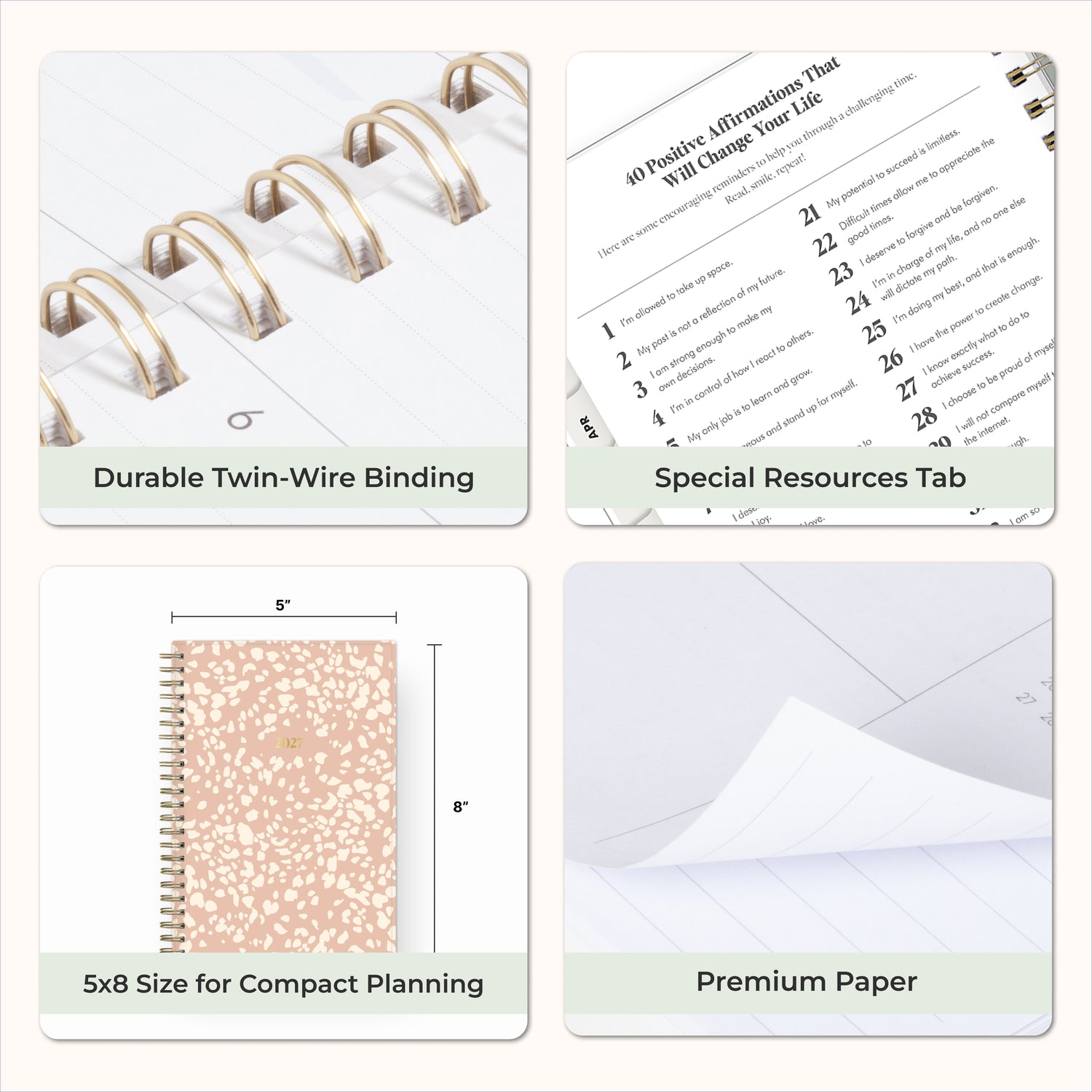 planner features twin wire o binding, monthly tabs, and optimizing planning size