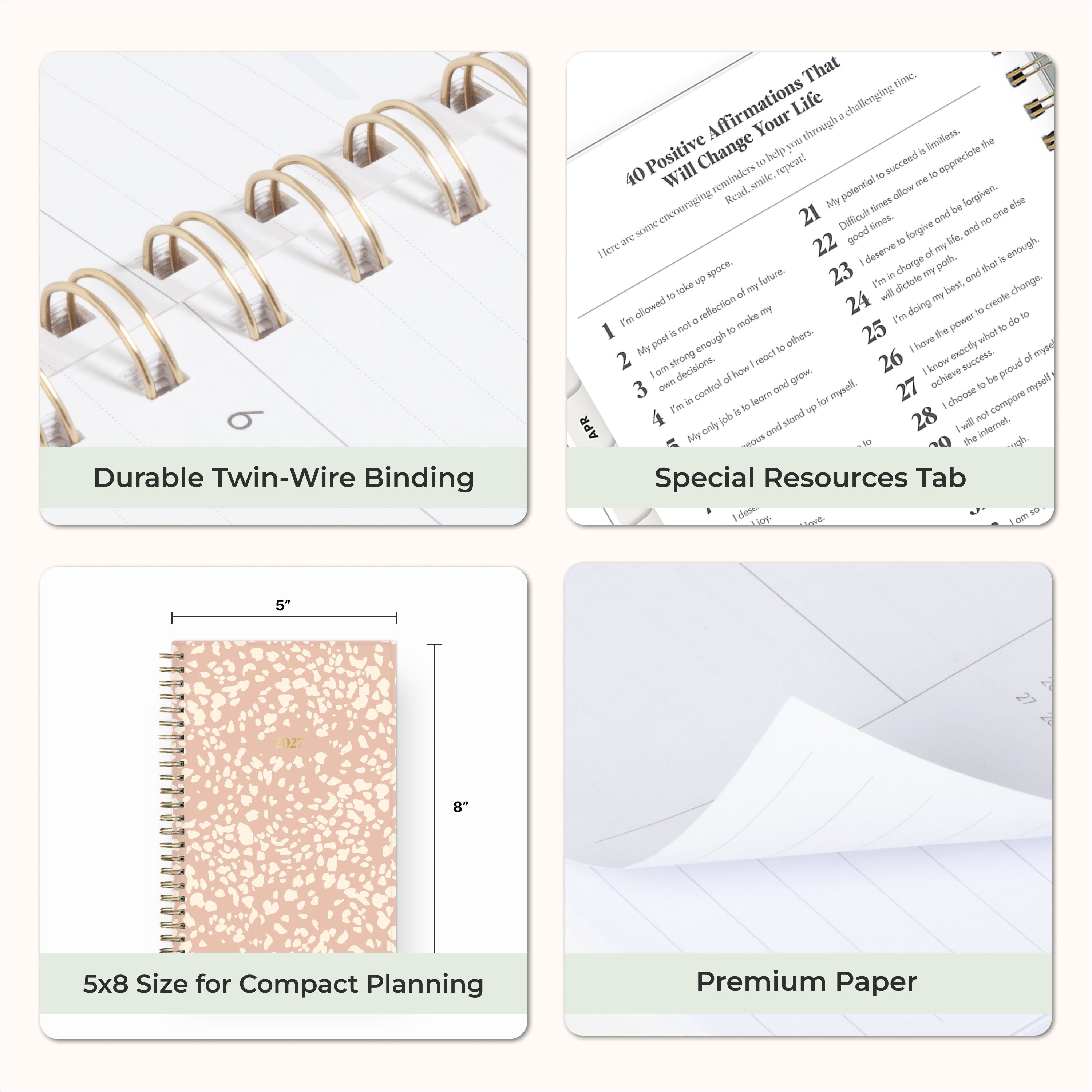 planner features twin wire o binding, monthly tabs, and optimizing planning size