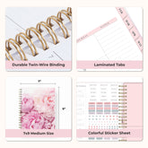 planner features twin wire o binding, monthly tabs, and optimizing planning size