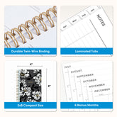 planner features twin wire o binding, monthly tabs, and optimizing planning size