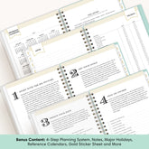 planner featuring bonus content like yearly overview, important dates, holidays, states and capitals