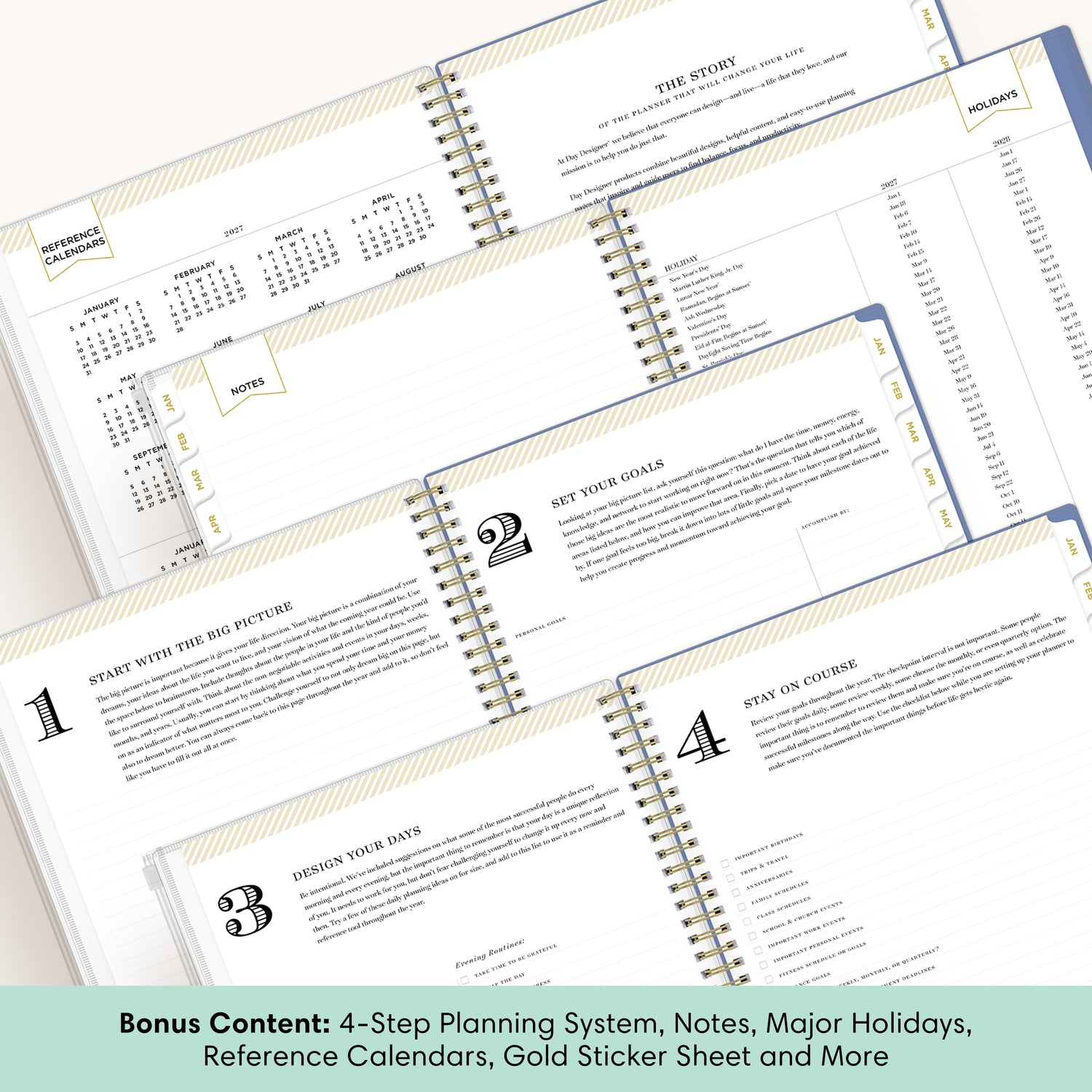 planner features twin wire o binding, monthly tabs, and optimizing planning size