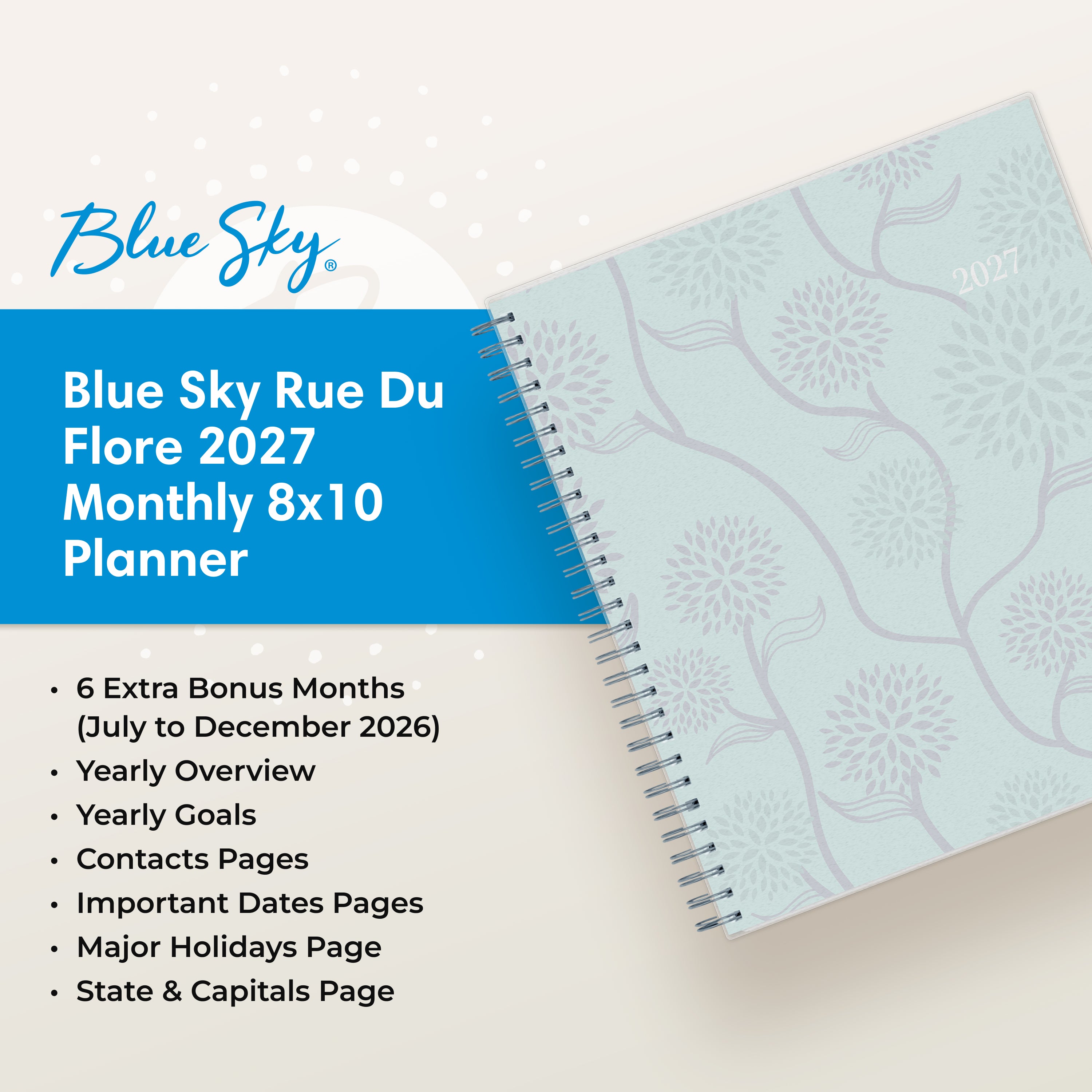 planner featuring bonus content like yearly overview, important dates, holidays, states and capitals