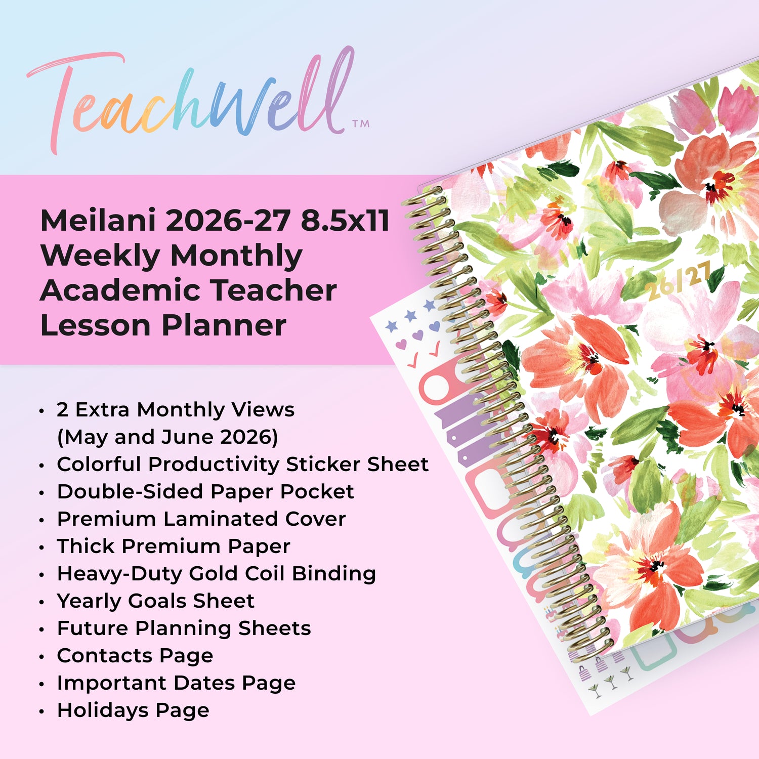 the academic planner features lots of content pages in addition to your monthly and weekly pages, yearly goals, contacts page
