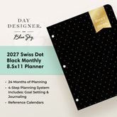 planner featuring bonus content like yearly overview, important dates, holidays,