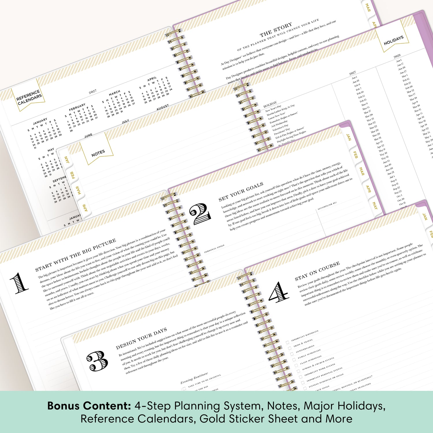 planner featuring bonus content like yearly overview, important dates, holidays, states and capitals