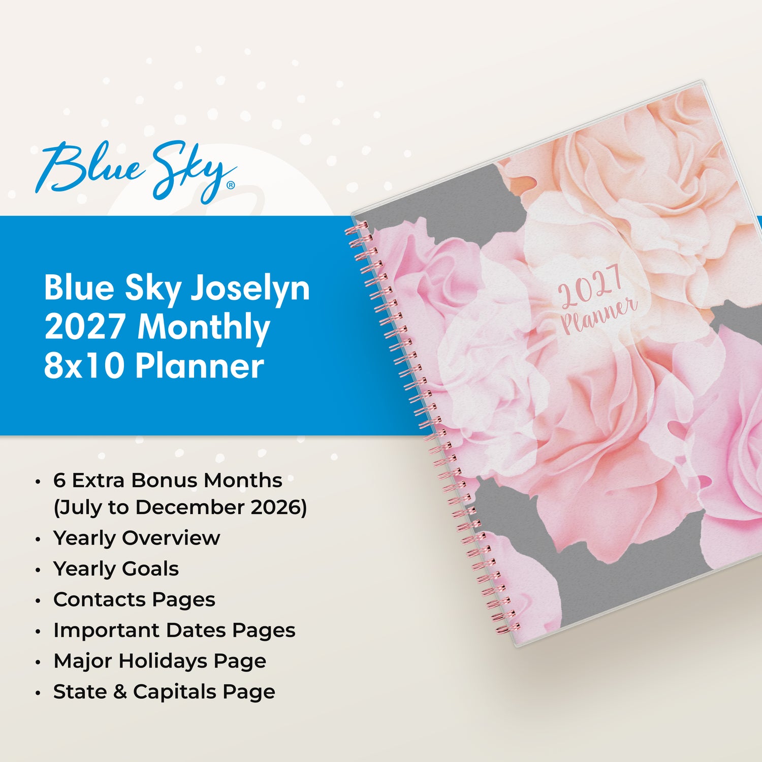 planner featuring bonus content like yearly overview, important dates, holidays, states and capitals