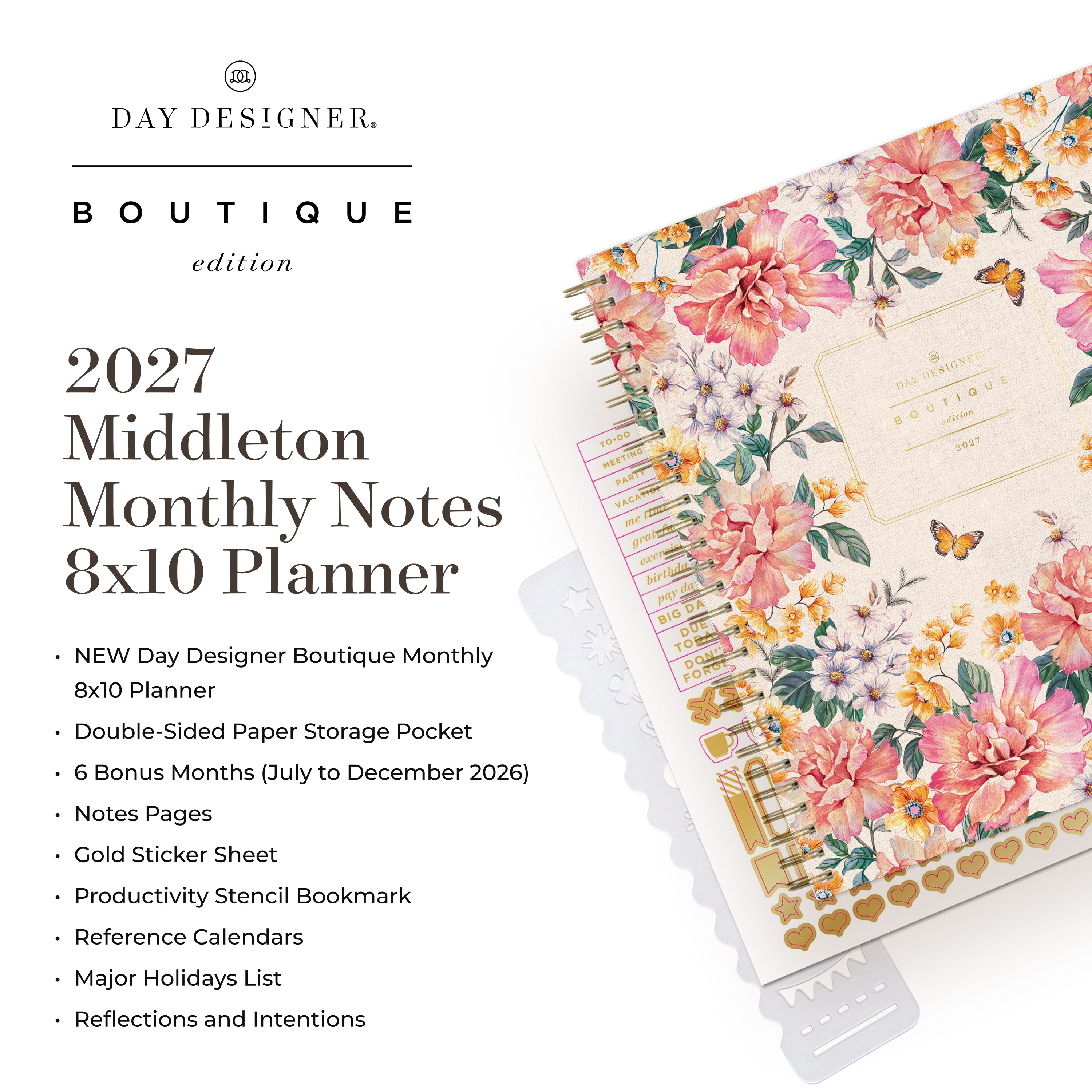 planner featuring bonus content like yearly overview, important dates, holidays, states and capitals