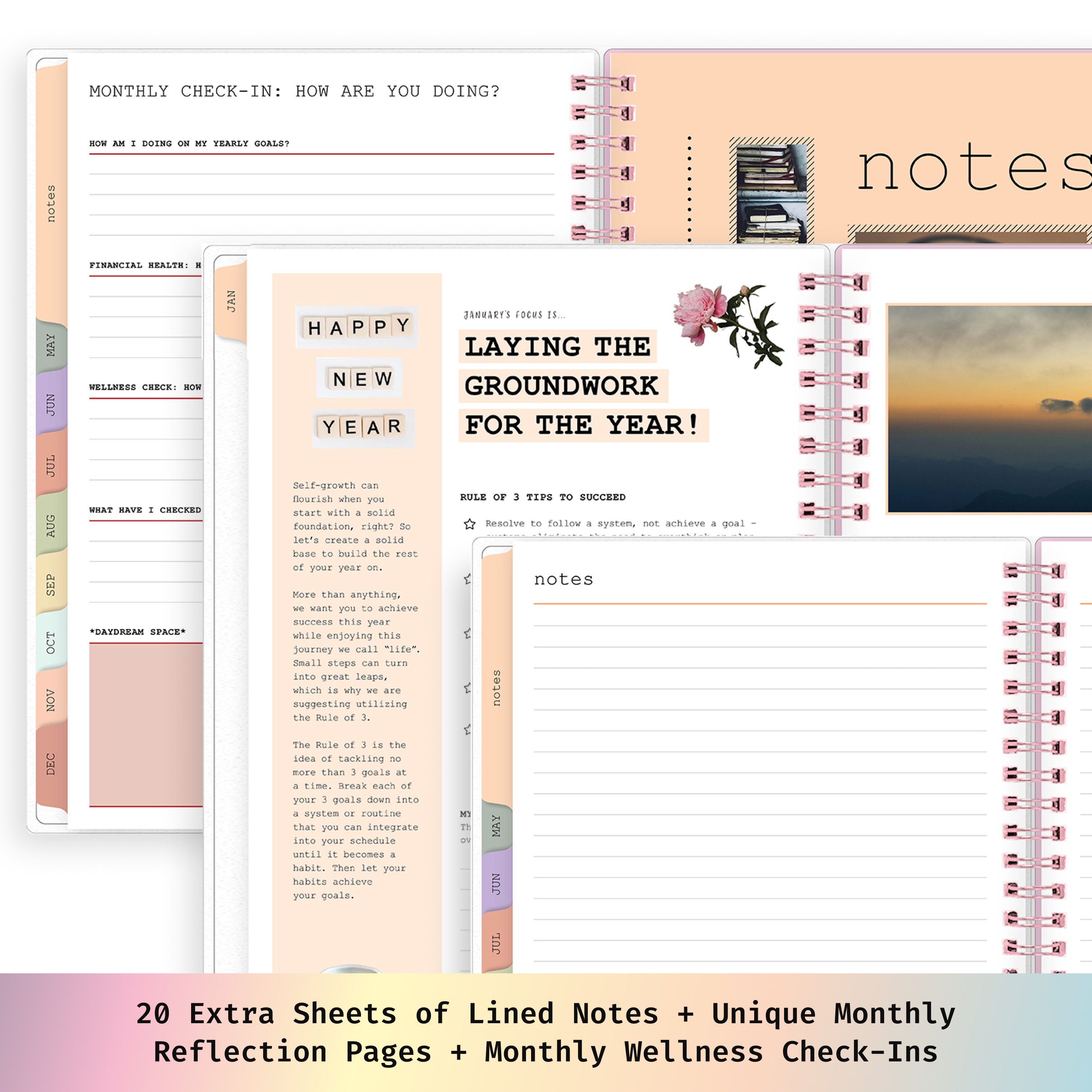 planner featuring bonus content like yearly overview, important dates, holidays, states and capitals
