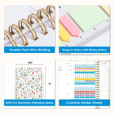 planner features twin wire o binding, monthly tabs, and optimizing planning size