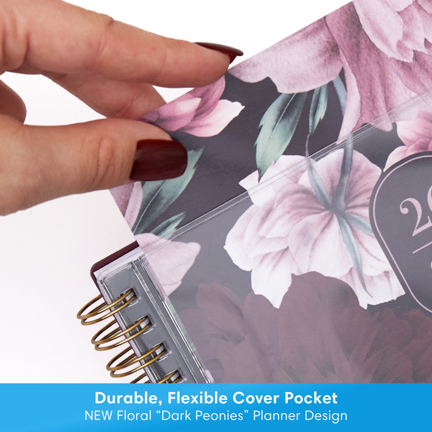 the front cover is clear and features a storage pocket