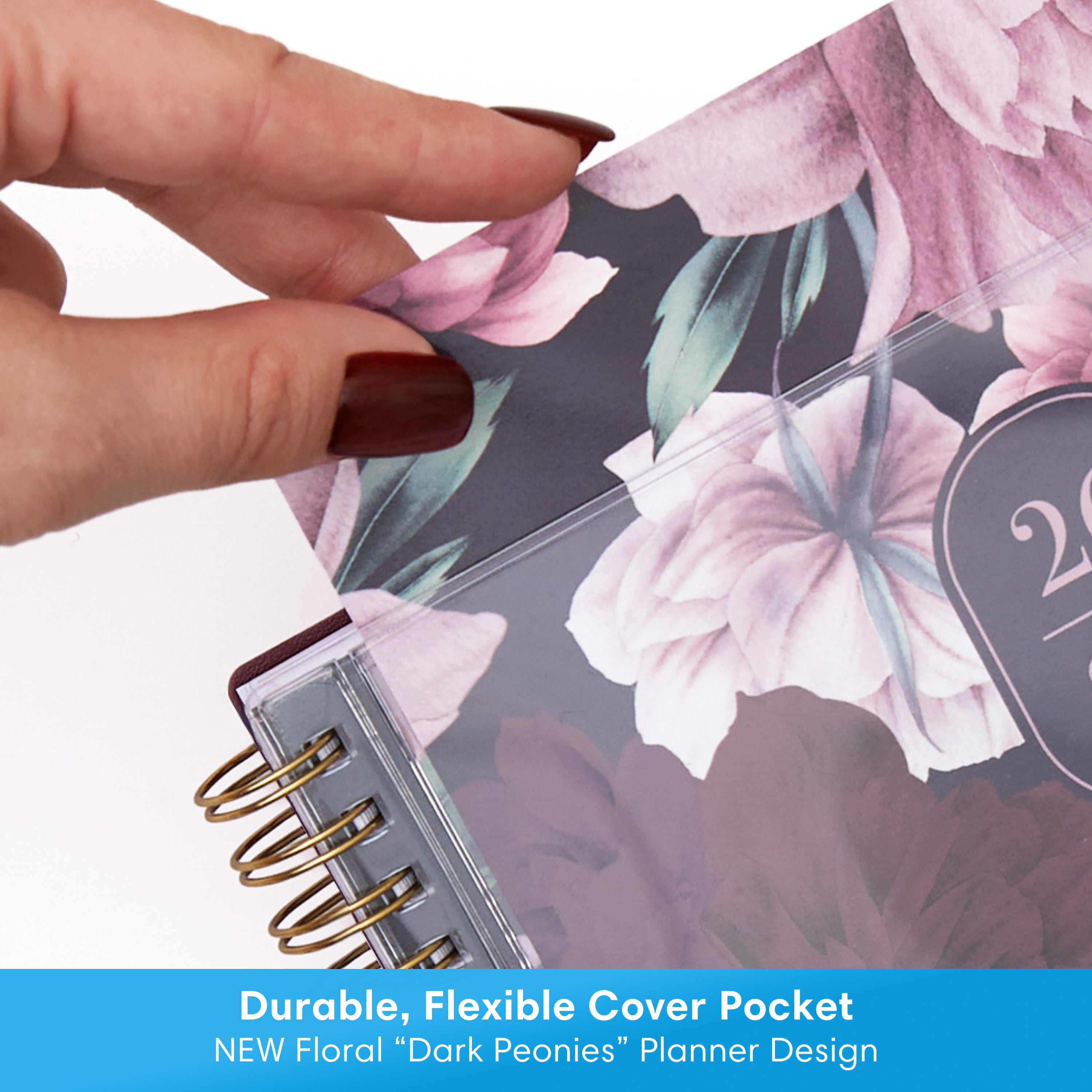 the front cover is clear and features a storage pocket