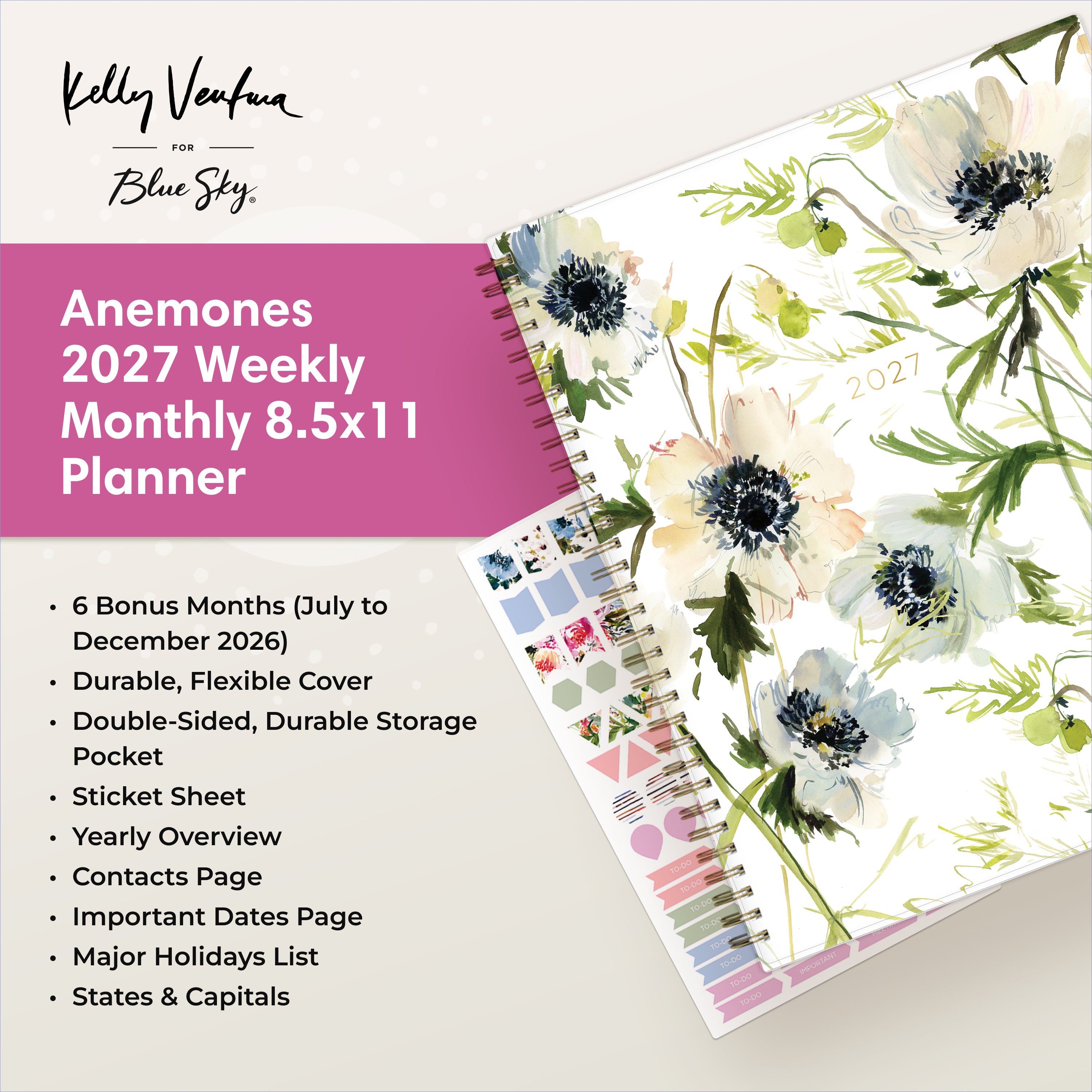 planner featuring bonus content like yearly overview, important dates, holidays, states and capitals