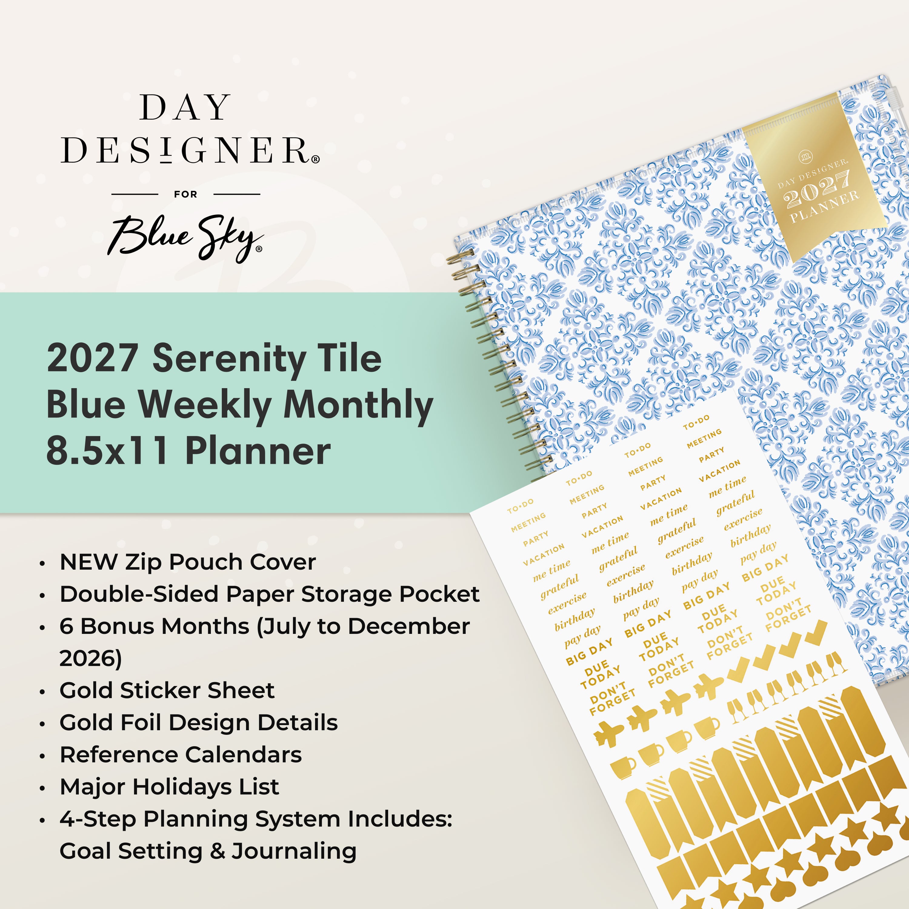planner featuring bonus content like yearly overview, important dates, holidays, states and capitals