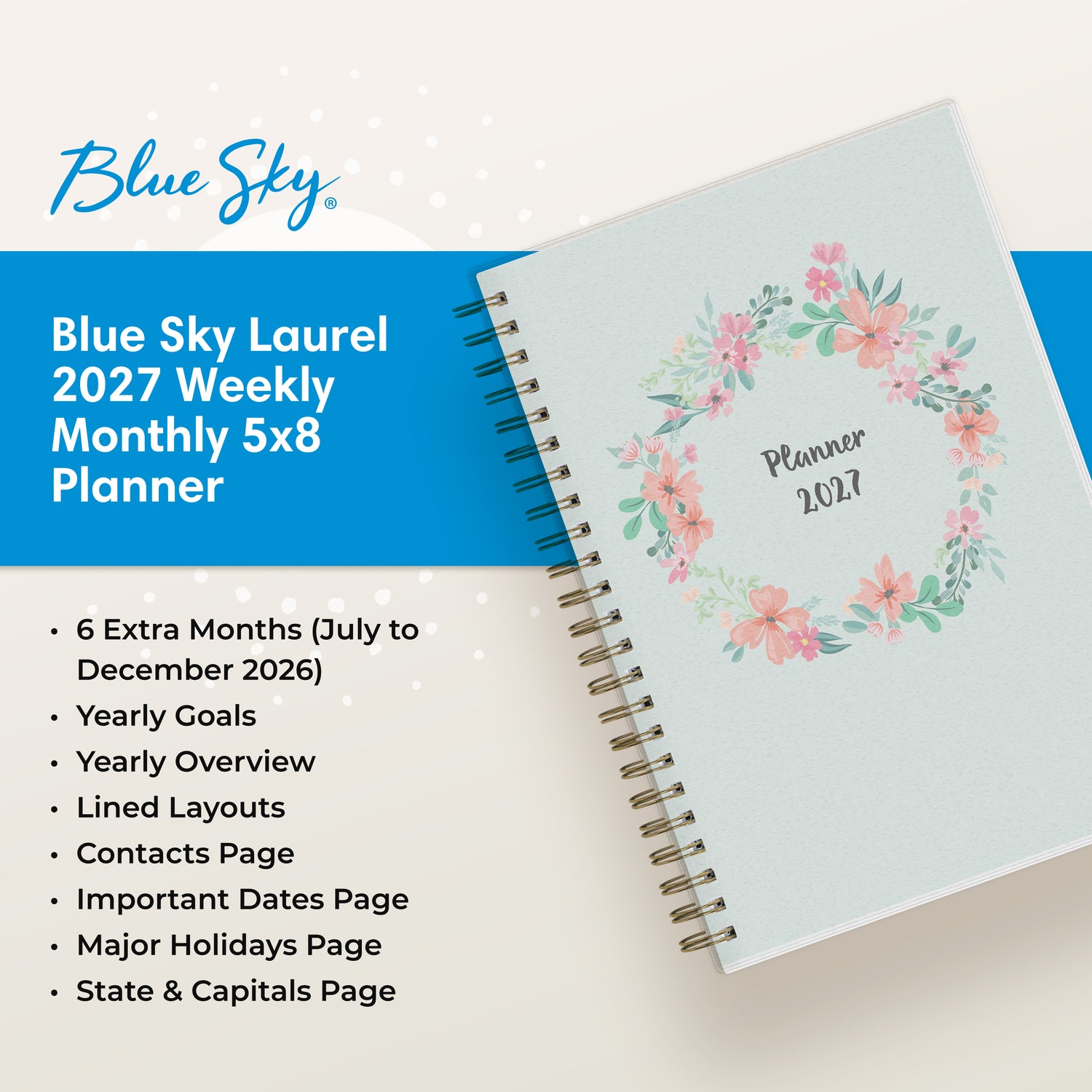 planner featuring bonus content like yearly overview, important dates, holidays, states and capitals