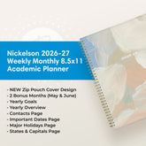 the academic planner features lots of content pages in addition to your monthly and weekly pages, yearly goals, contacts page
