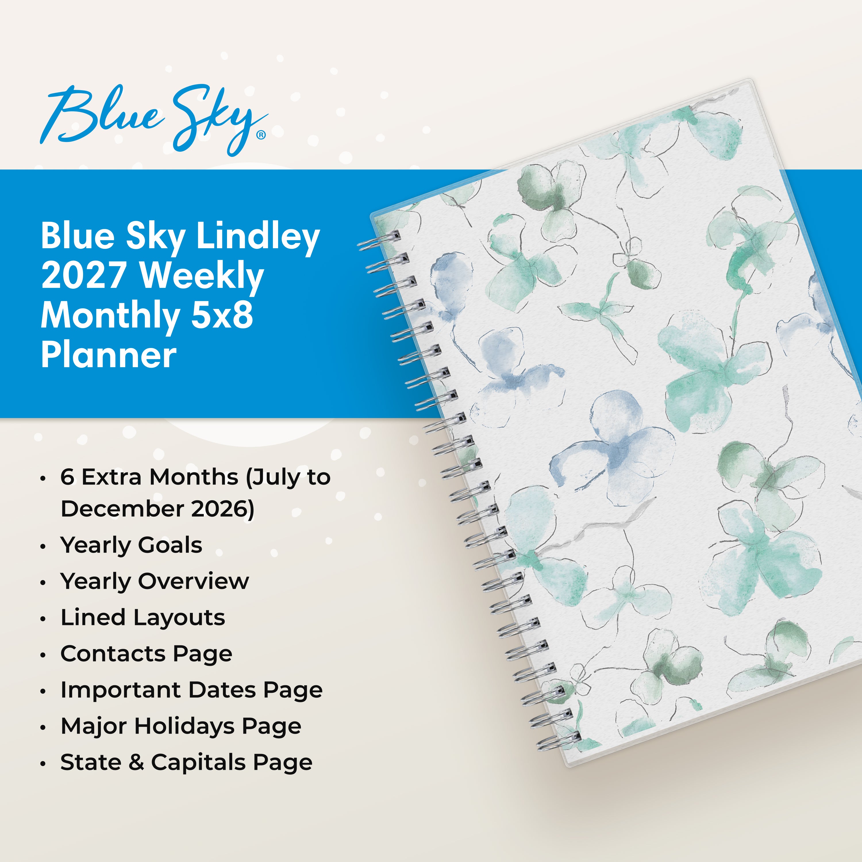 planner featuring bonus content like yearly overview, important dates, holidays, states and capitals
