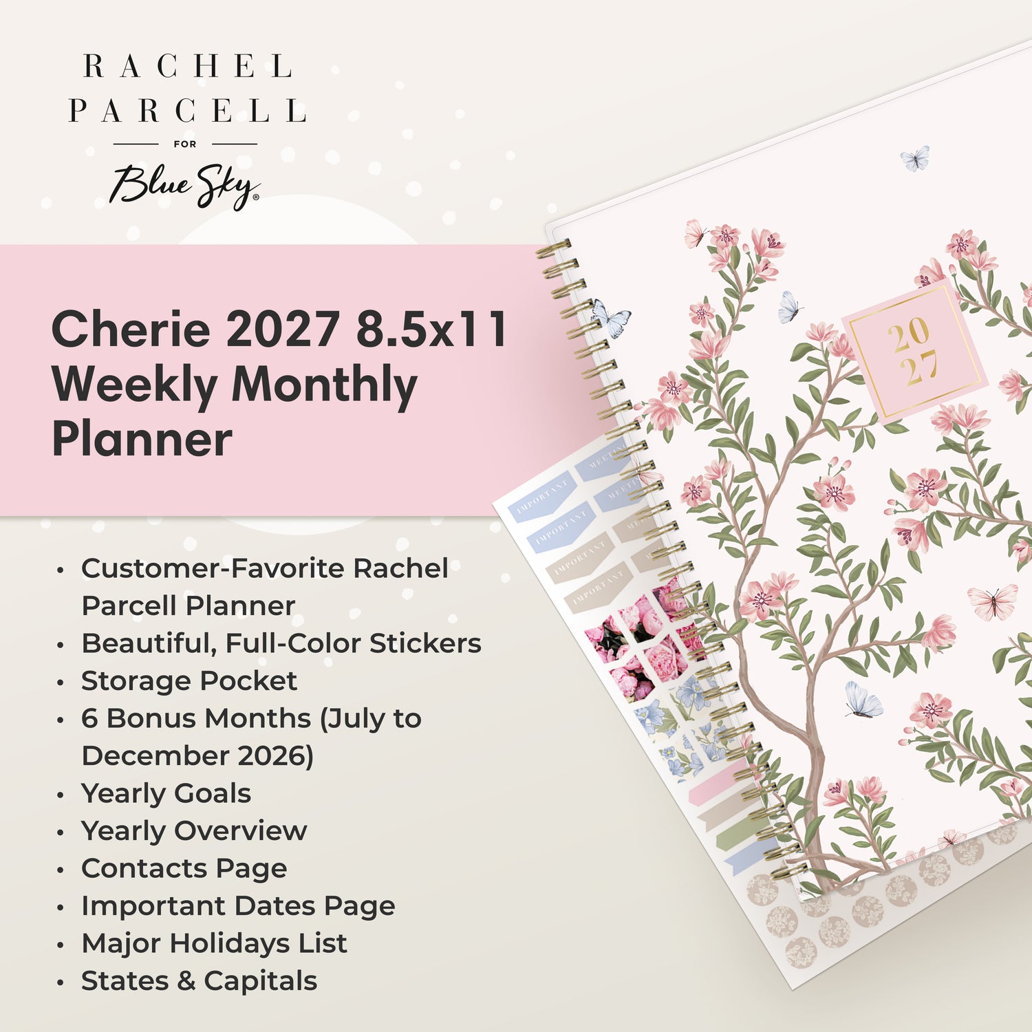 planner featuring bonus content like yearly overview, important dates, holidays, states and capitals