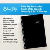 feature callout for this 2027 planner includes notes pages, goals, overview, dates page, holidays.