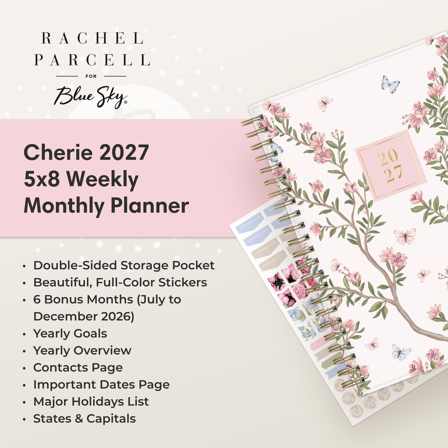 planner featuring bonus content like yearly overview, important dates, holidays, states and capitals