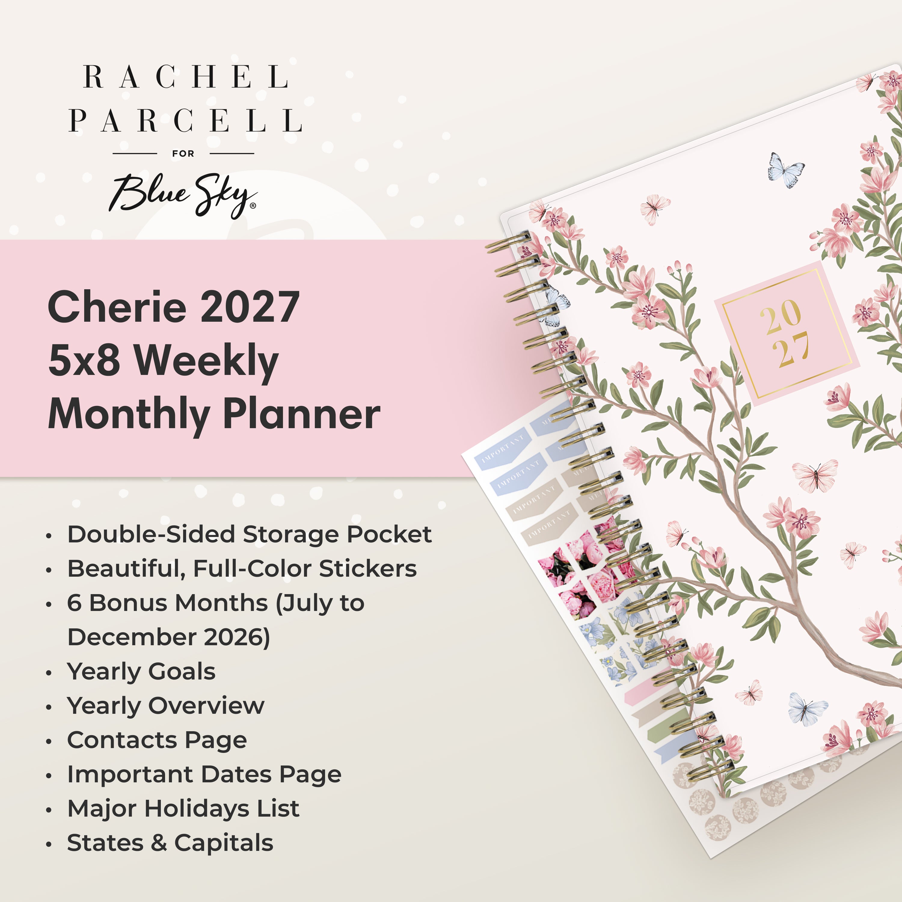 planner featuring bonus content like yearly overview, important dates, holidays, states and capitals