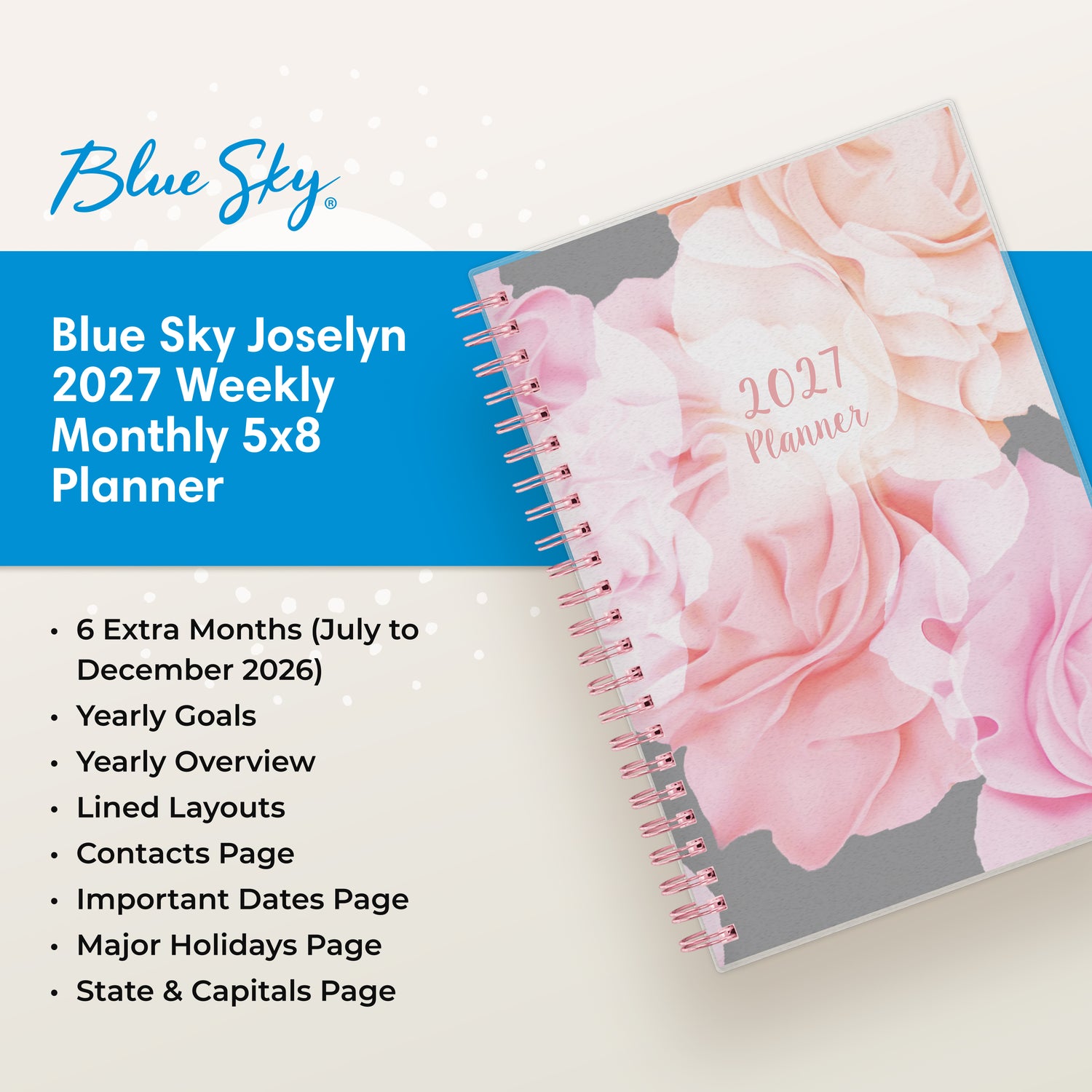 planner featuring bonus content like yearly overview, important dates, holidays, states and capitals