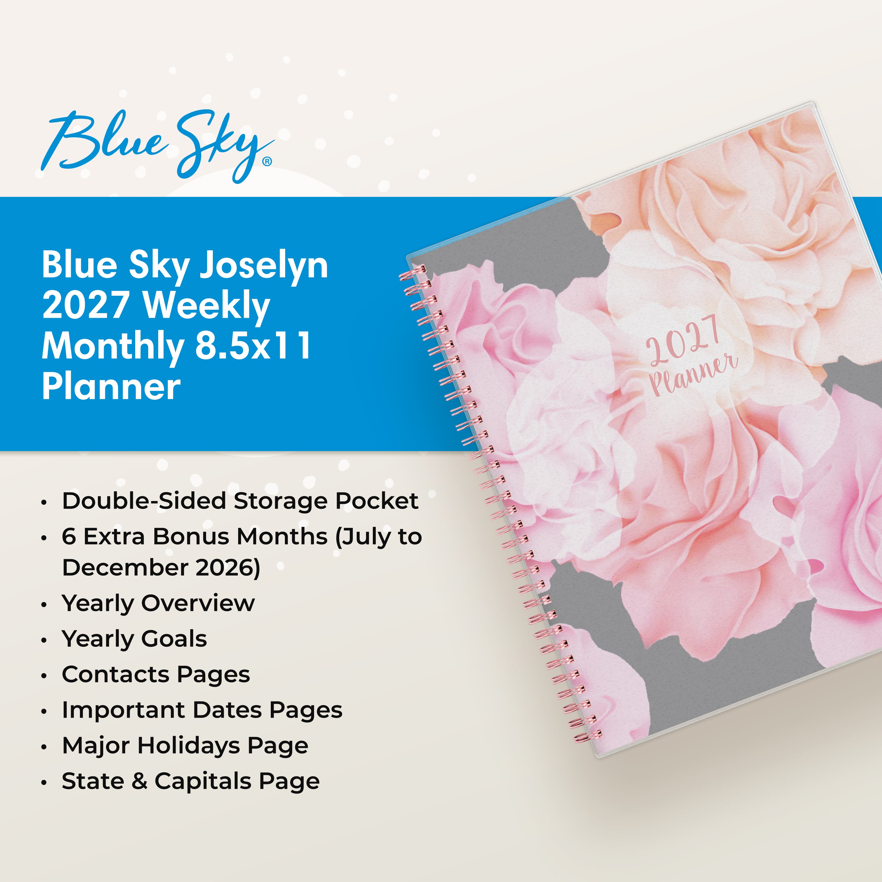 planner featuring bonus content like yearly overview, important dates, holidays, states and capitals