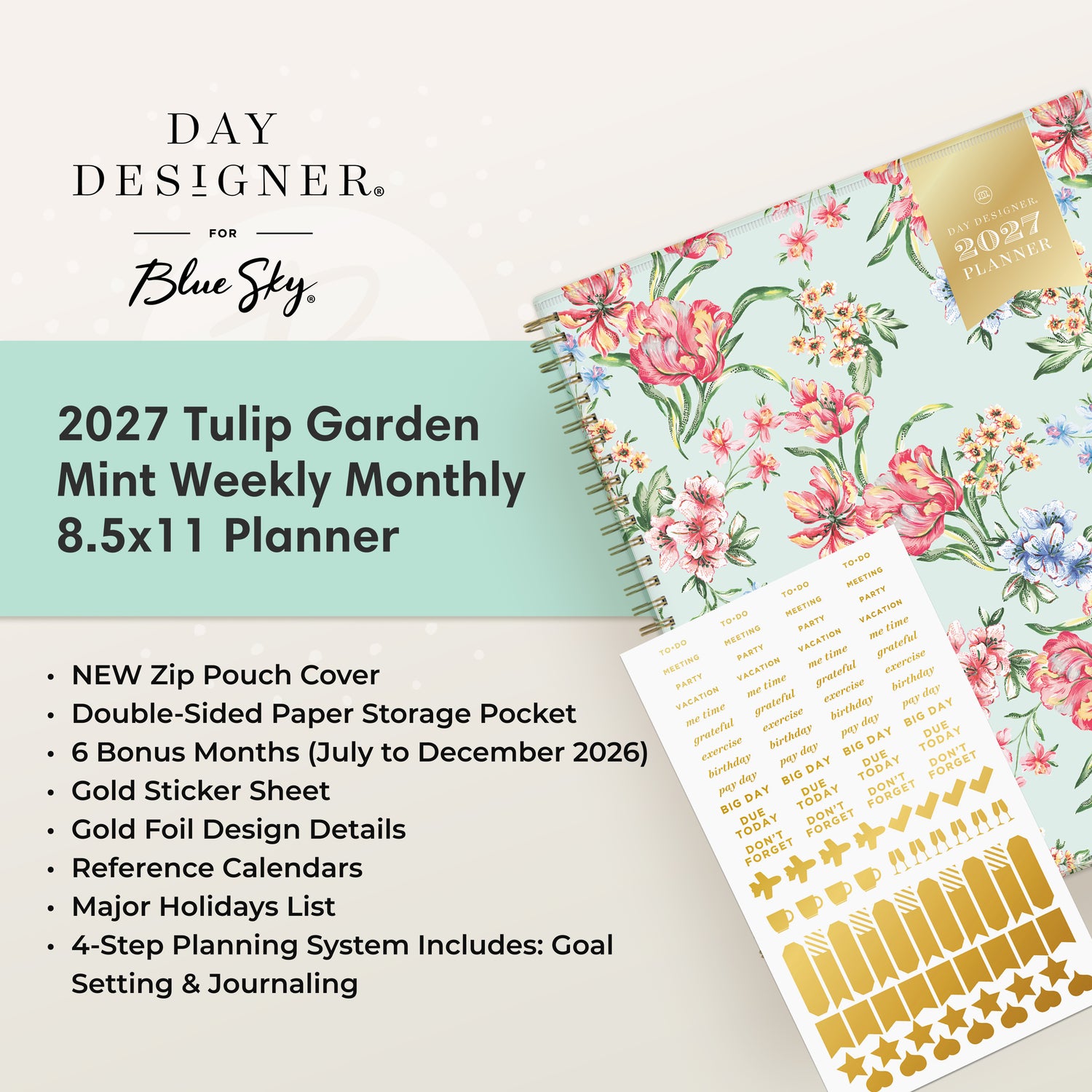 planner featuring bonus content like yearly overview, important dates, holidays, states and capitals