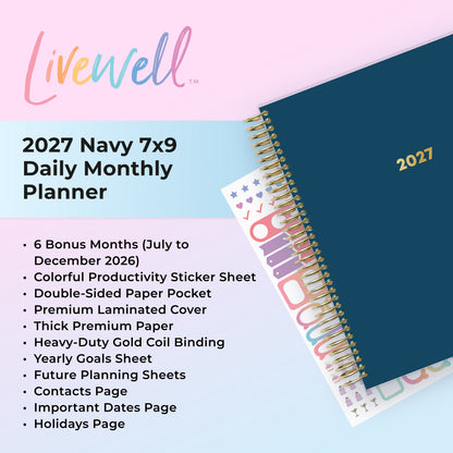 planner featuring bonus content like yearly overview, important dates, holidays, states and capitals, sticker sheets, thick paper and nice coil