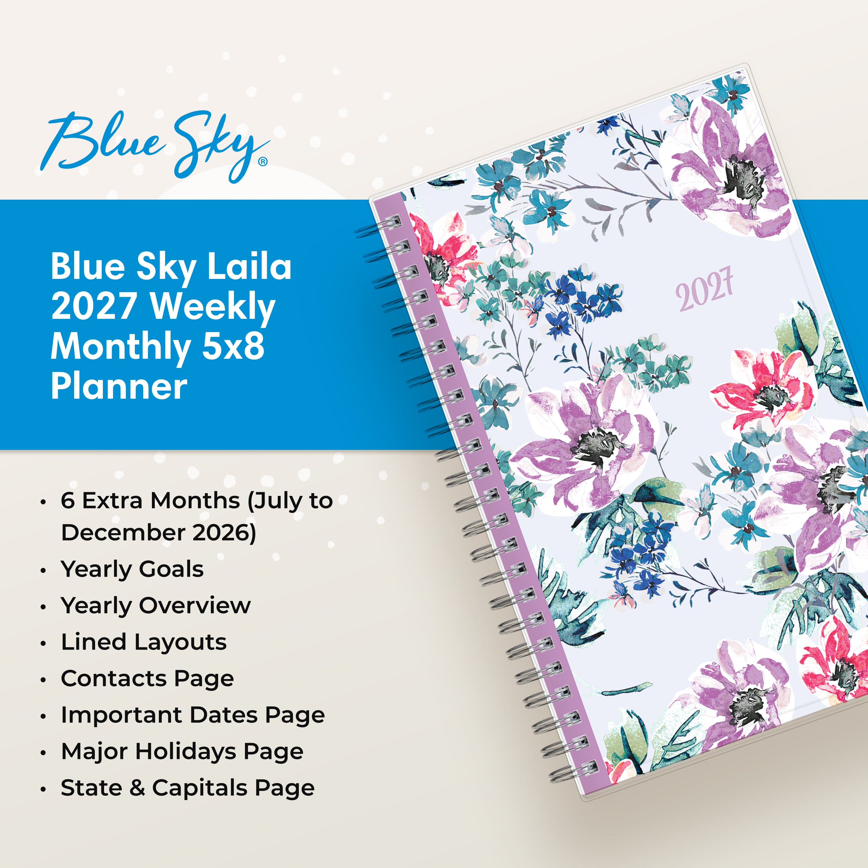 planner featuring bonus content like yearly overview, important dates, holidays, states and capitals