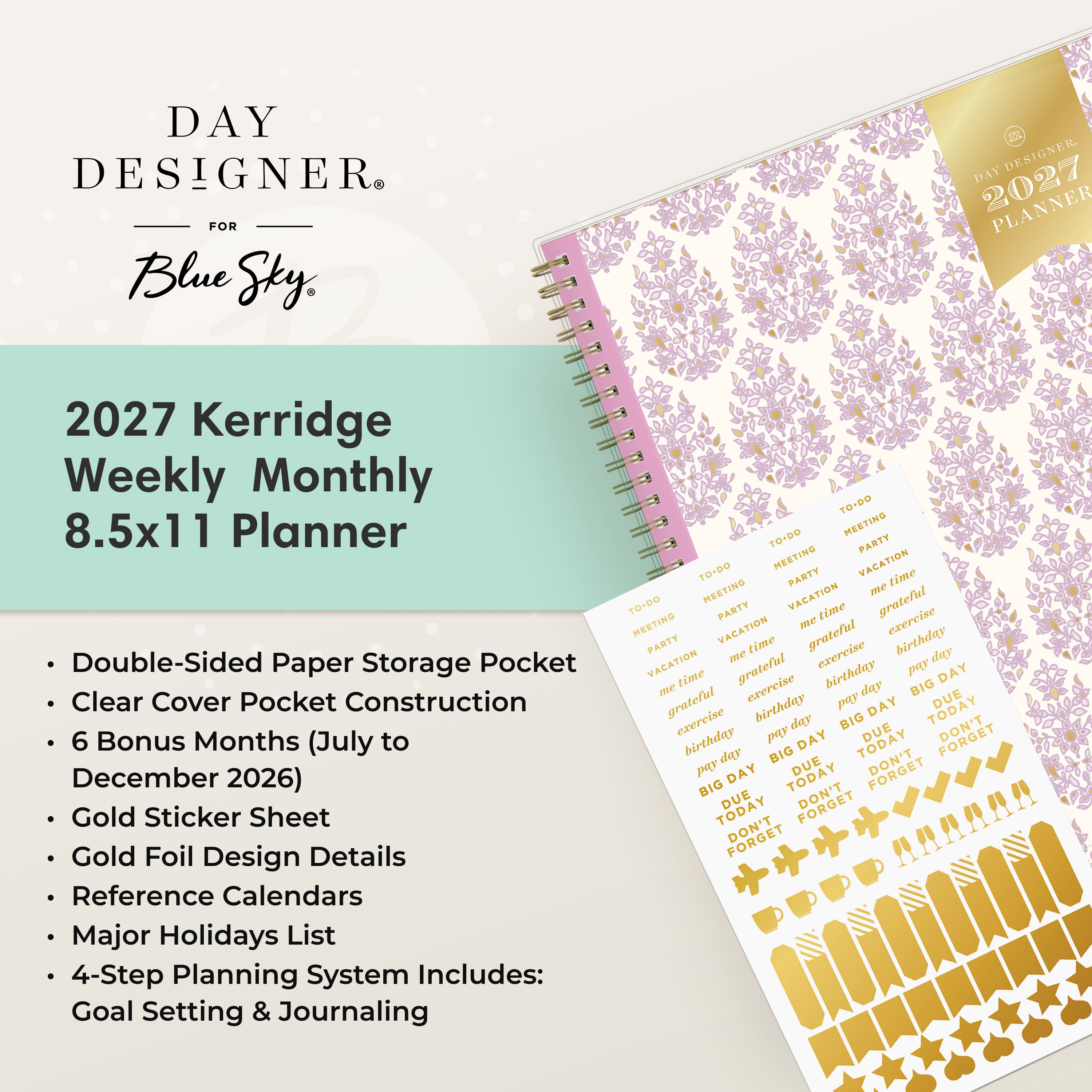 planner featuring bonus content like yearly overview, important dates, holidays, states and capitals