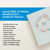the academic planner features lots of content pages in addition to your monthly and weekly pages, yearly goals, contacts page
