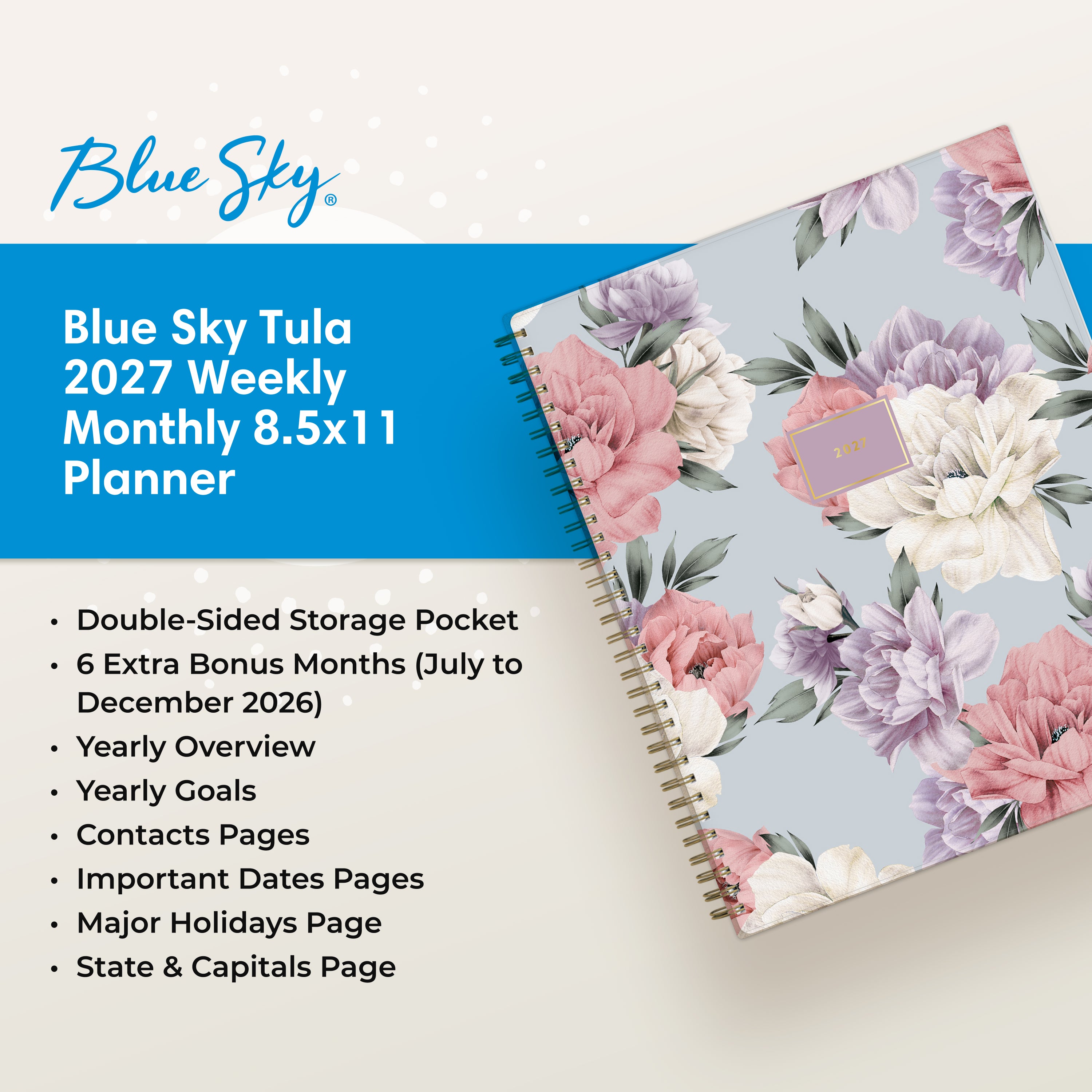 planner featuring bonus content like yearly overview, important dates, holidays, states and capitals