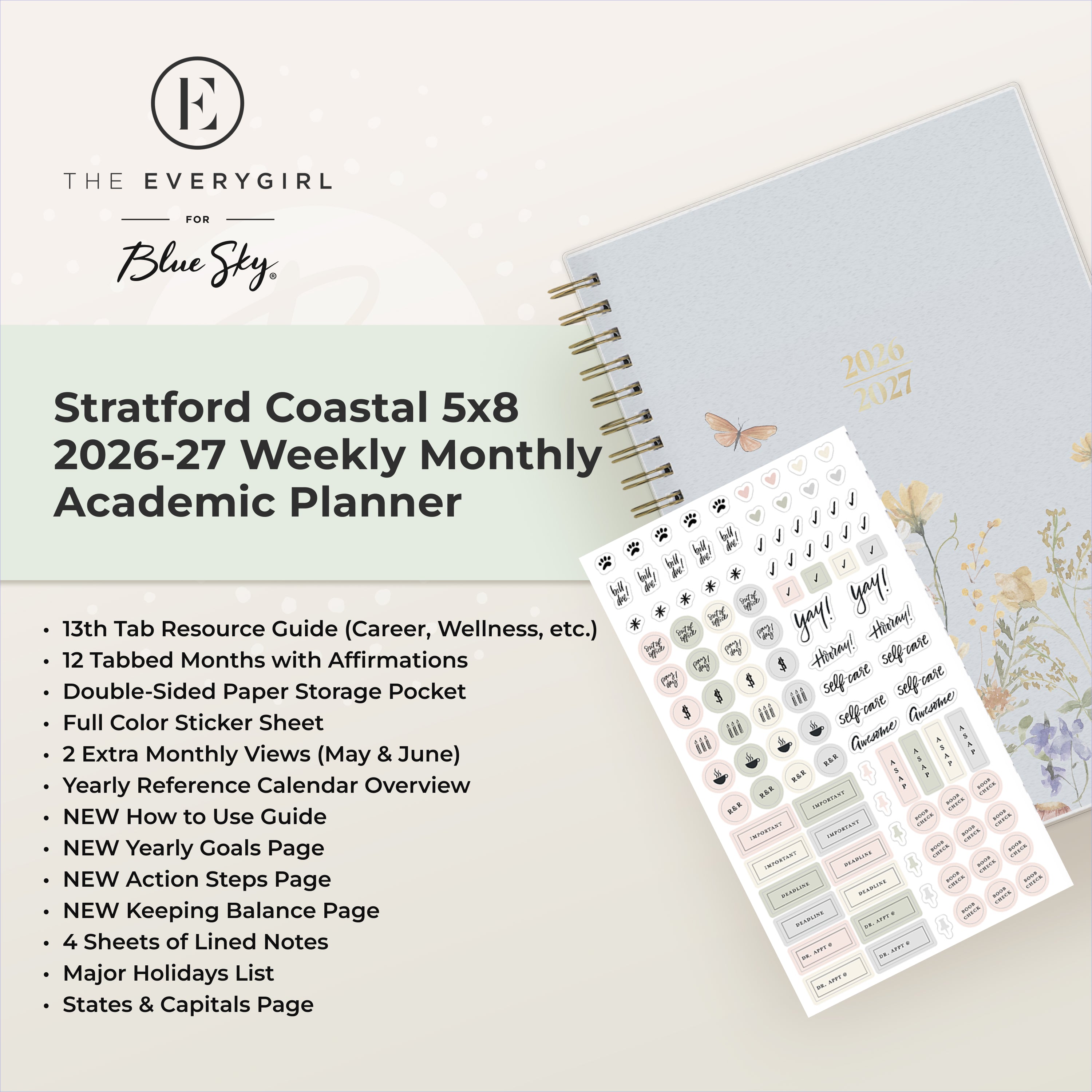 Stratford Coastal 2026-2027 Weekly Monthly 5x8 Planning Calendar