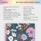 planner featuring bonus content like yearly overview, important dates, holidays, states and capitals