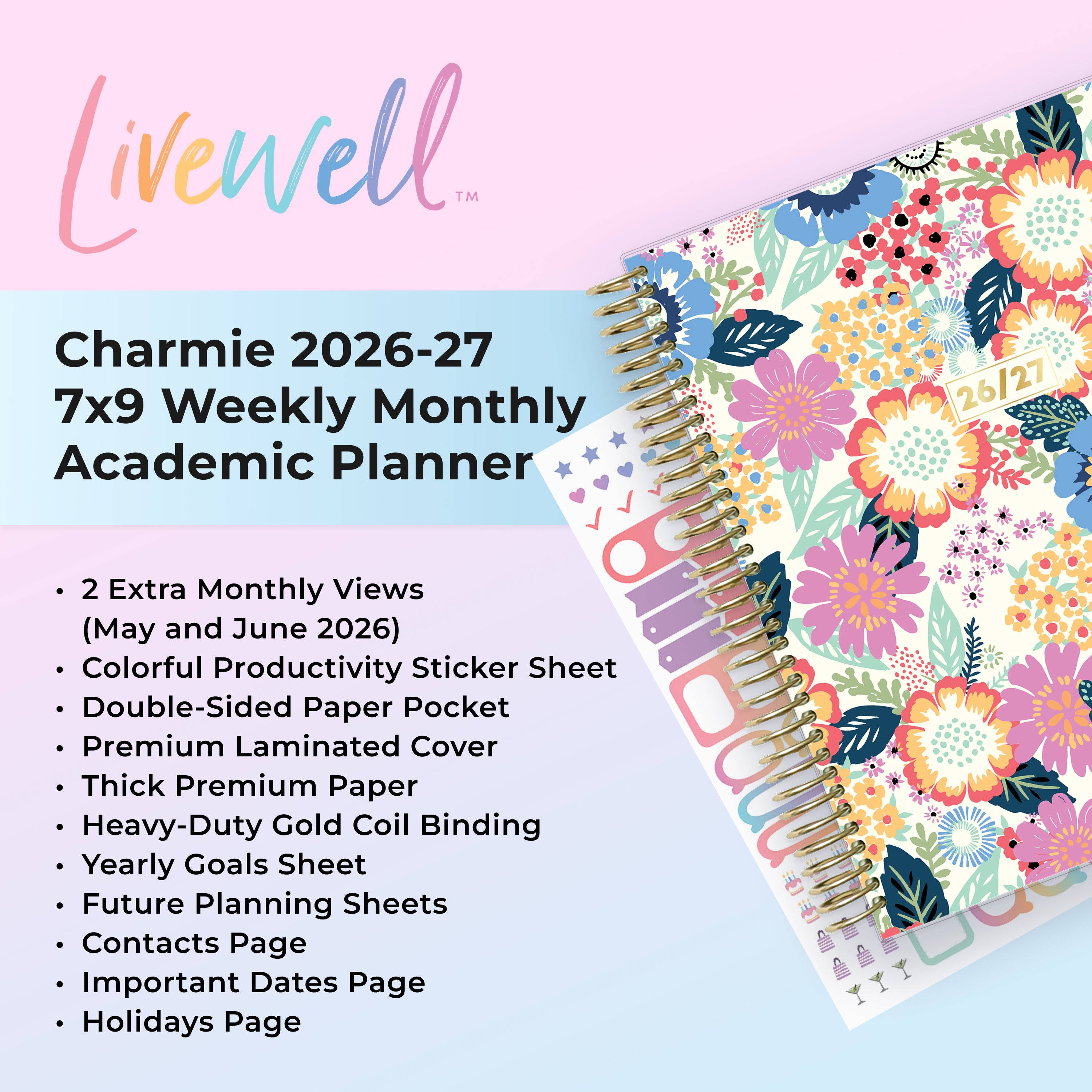 the academic planner features lots of content pages in addition to your monthly and weekly pages, yearly goals, contacts page

