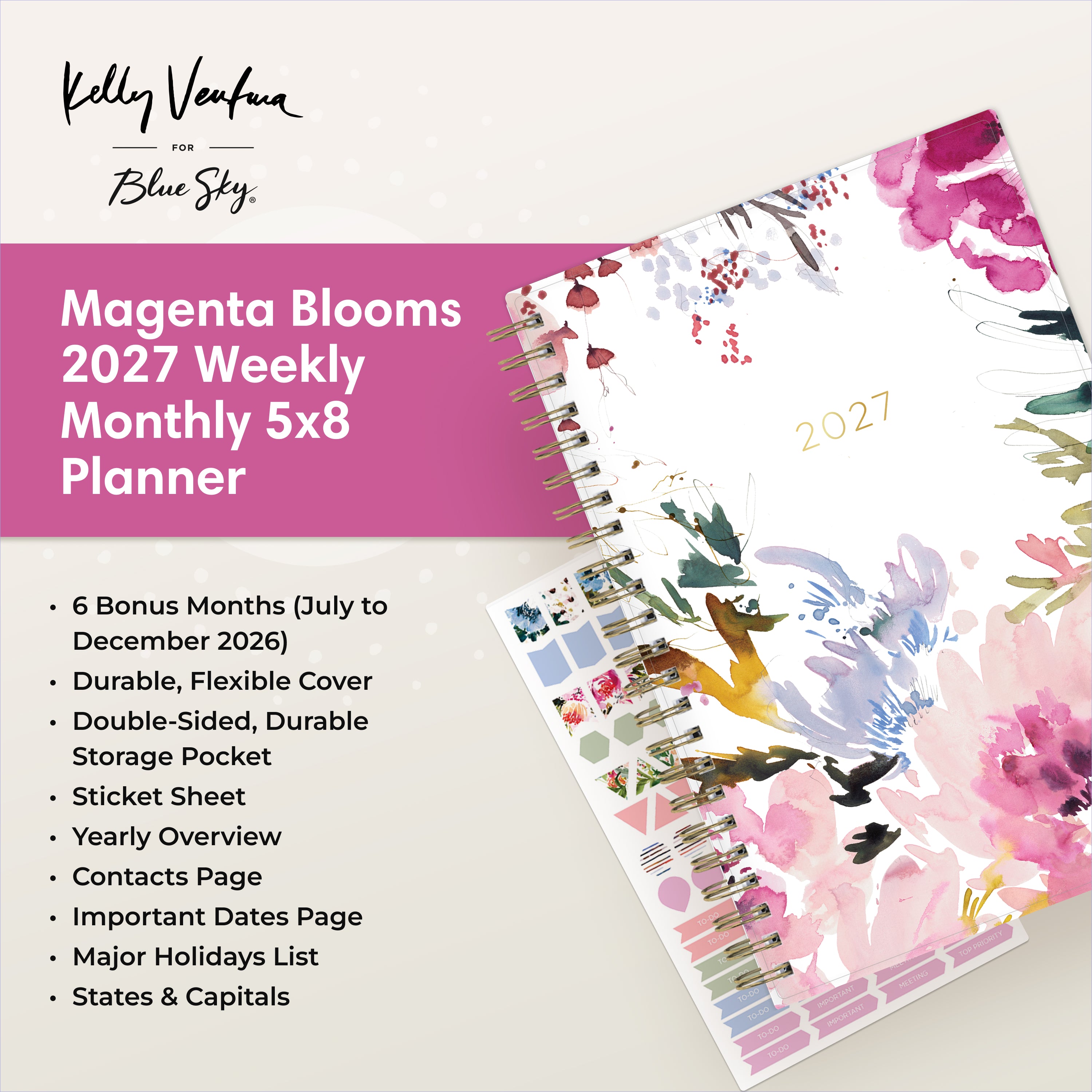 planner featuring bonus content like yearly overview, important dates, holidays, states and capitals