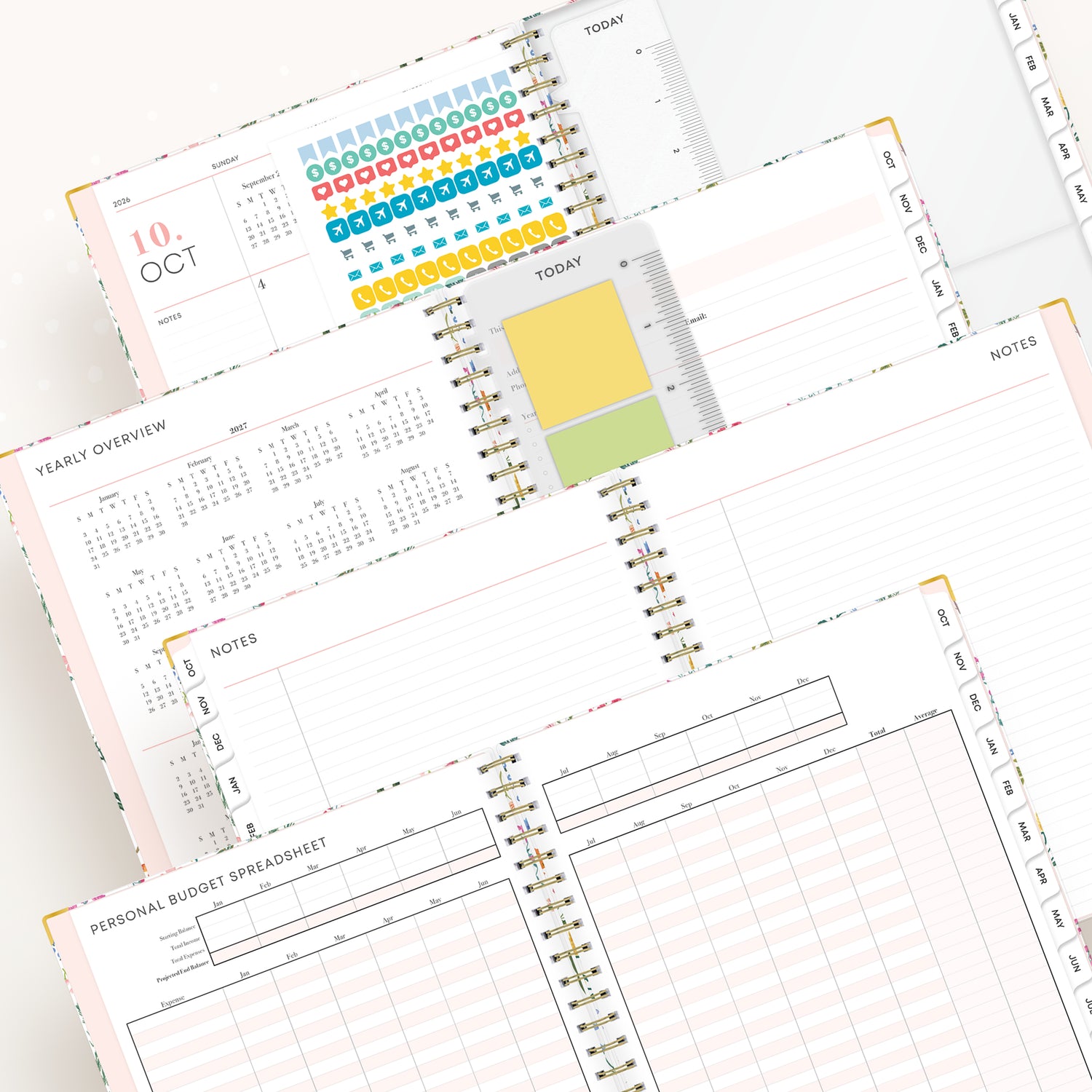 planner featuring bonus content like yearly overview, important dates, holidays, states and capitals