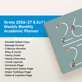 list of bonus features such as double sided pocket, bonus months, yearly overview, etc.