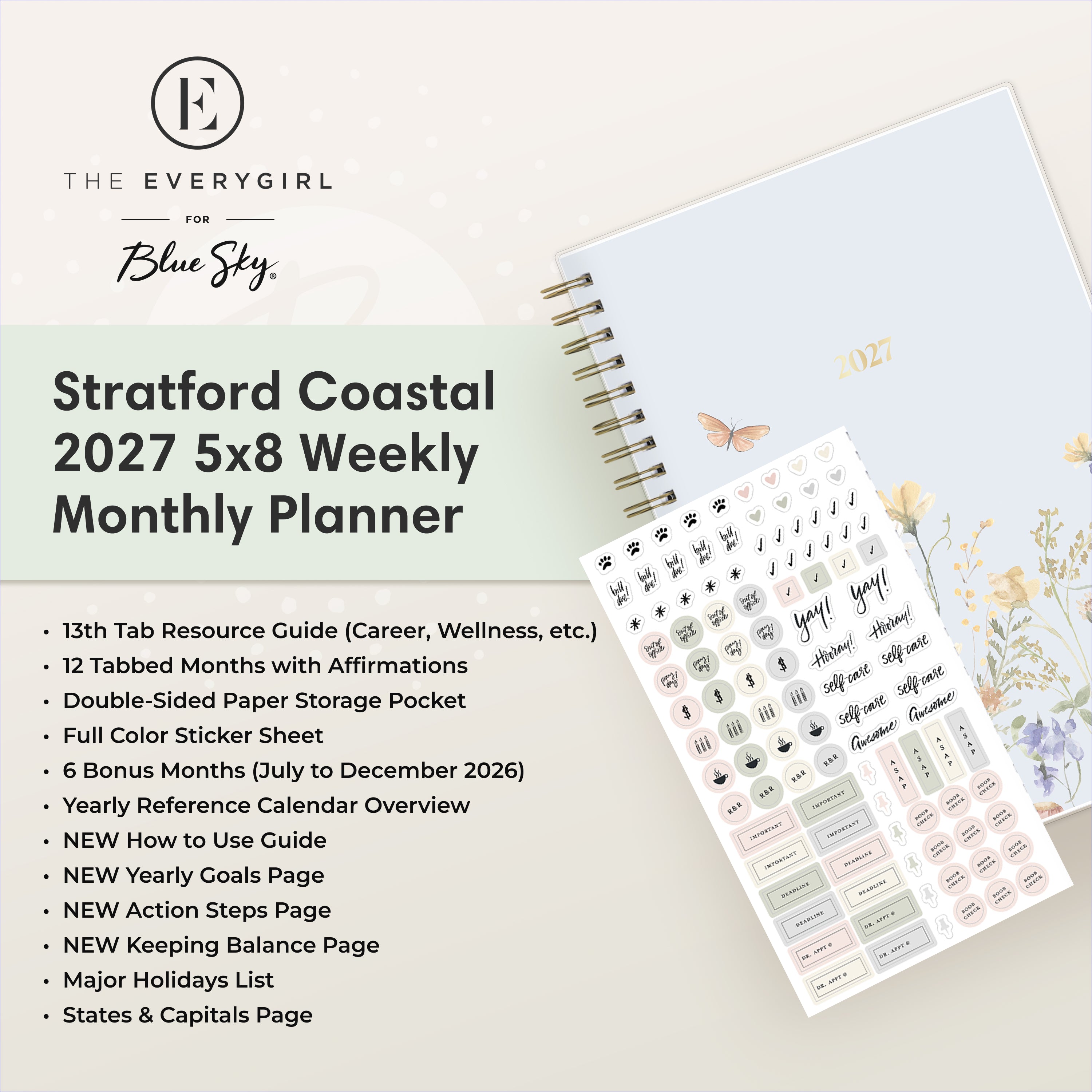 planner featuring bonus content like yearly overview, important dates, holidays, states and capitals