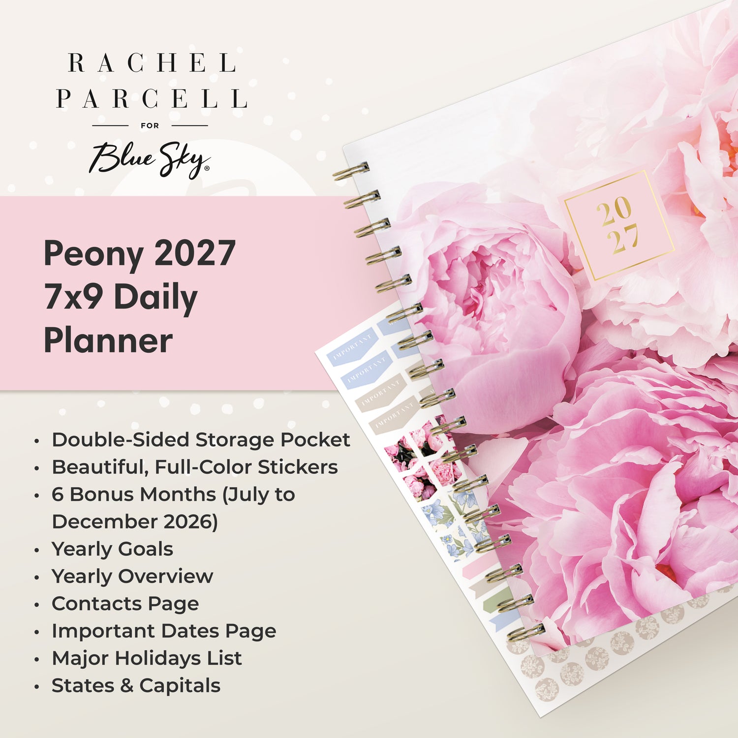 planner featuring bonus content like yearly overview, important dates, holidays, states and capitals