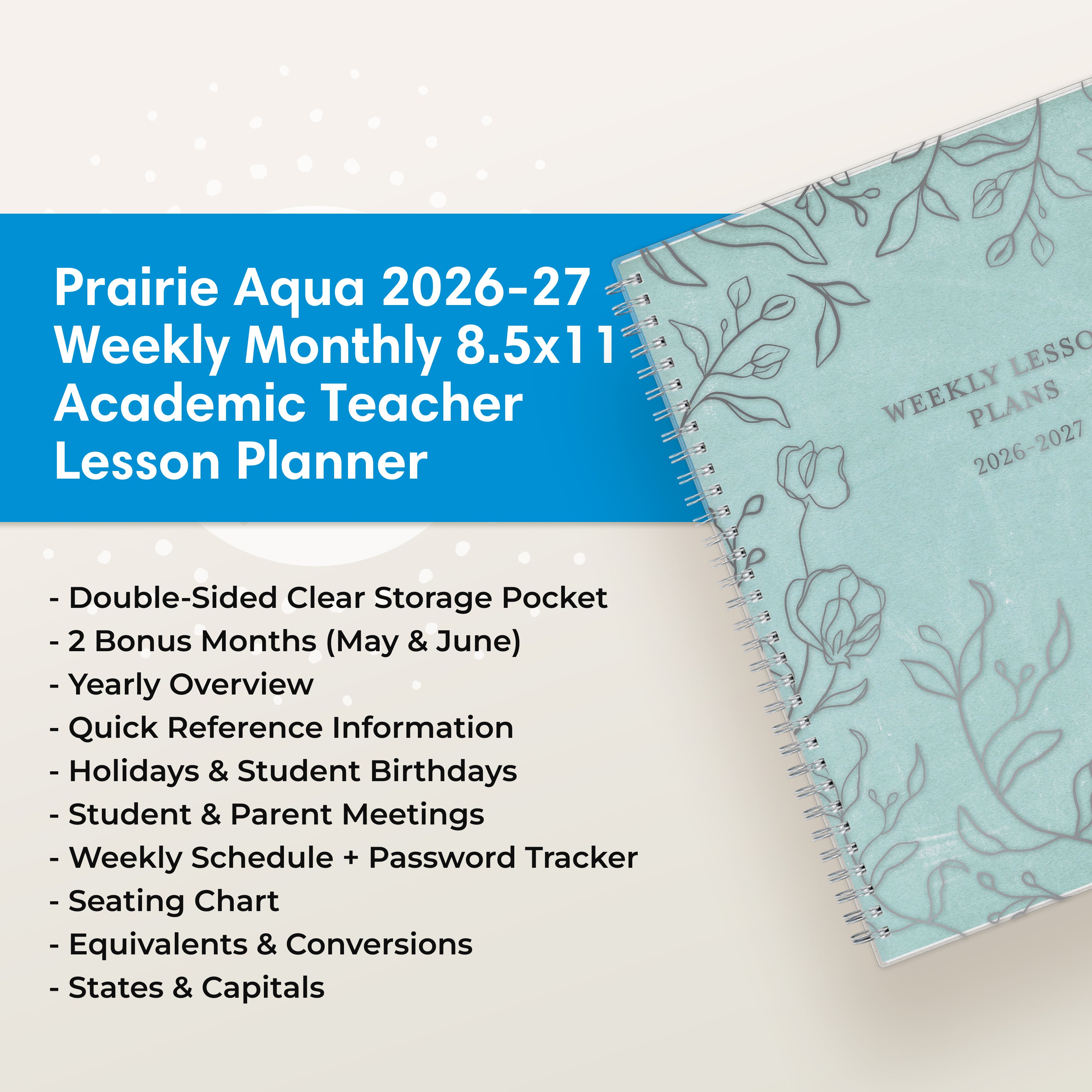 the academic planner features lots of content pages in addition to your monthly and weekly pages, yearly goals, contacts page
